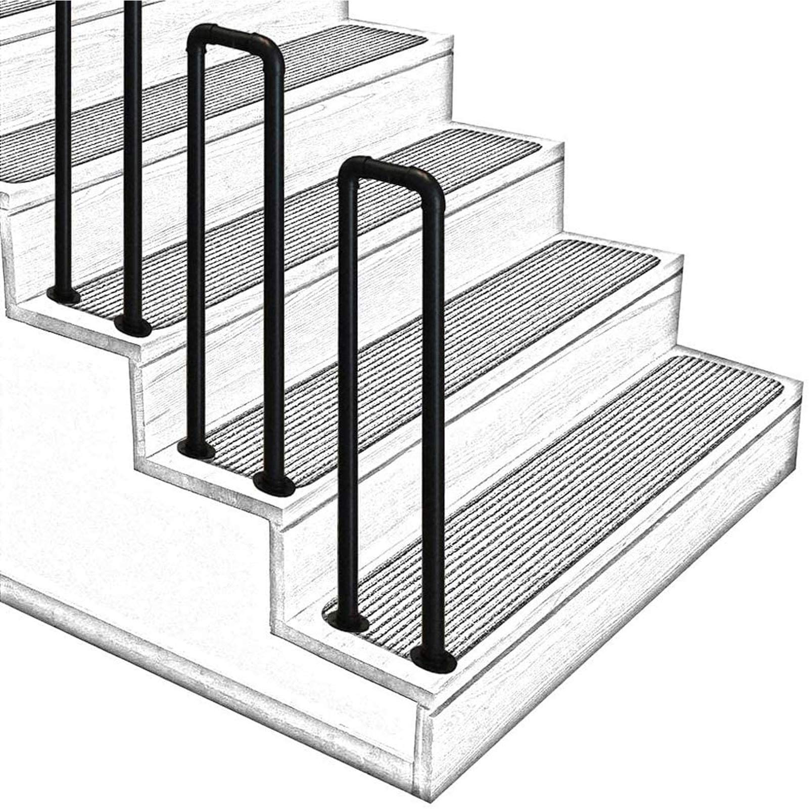Black Wrought Iron Stair Handrail for Concrete & Wooden Steps - Indoor/Outdoor Safety Railing for Homes, Decks & Porches | Durable Metal Banister for Elderly & ADA Accessibility