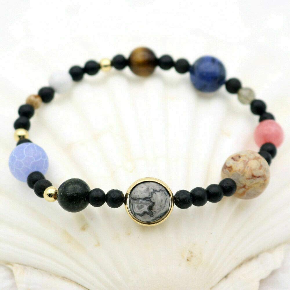 Miniverse Solar System Planet Bracelet - Stretch Bangle with Stone Charms | Trendy Space-Themed Jewelry Gift for Women & Teens | Perfect for Astronomy Lovers, Birthday Presents & Boho Fashion Accessories