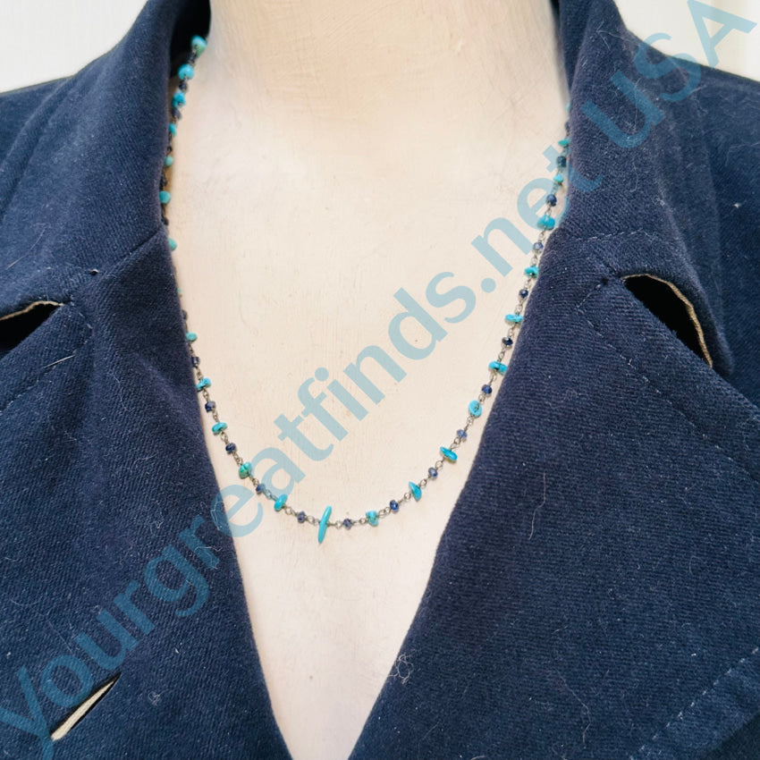 Elegant Sterling Silver Blue Sapphire & Turquoise Beaded Necklace | Handmade Jewelry for Women | Perfect for Weddings, Parties & Gifts