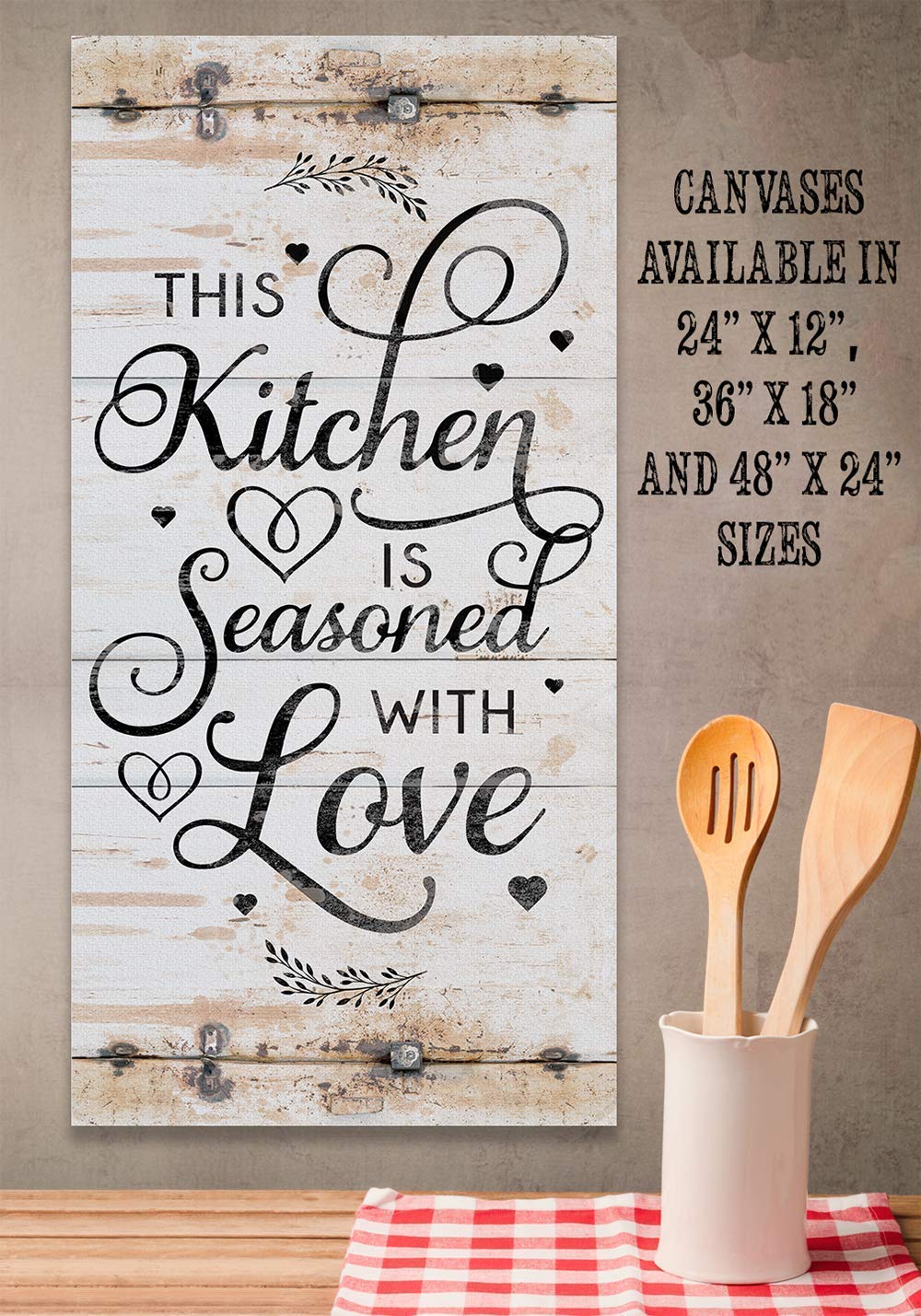 Farmhouse Kitchen Wall Sign - Rustic Love Quote Canvas 12x24 for Home Decor