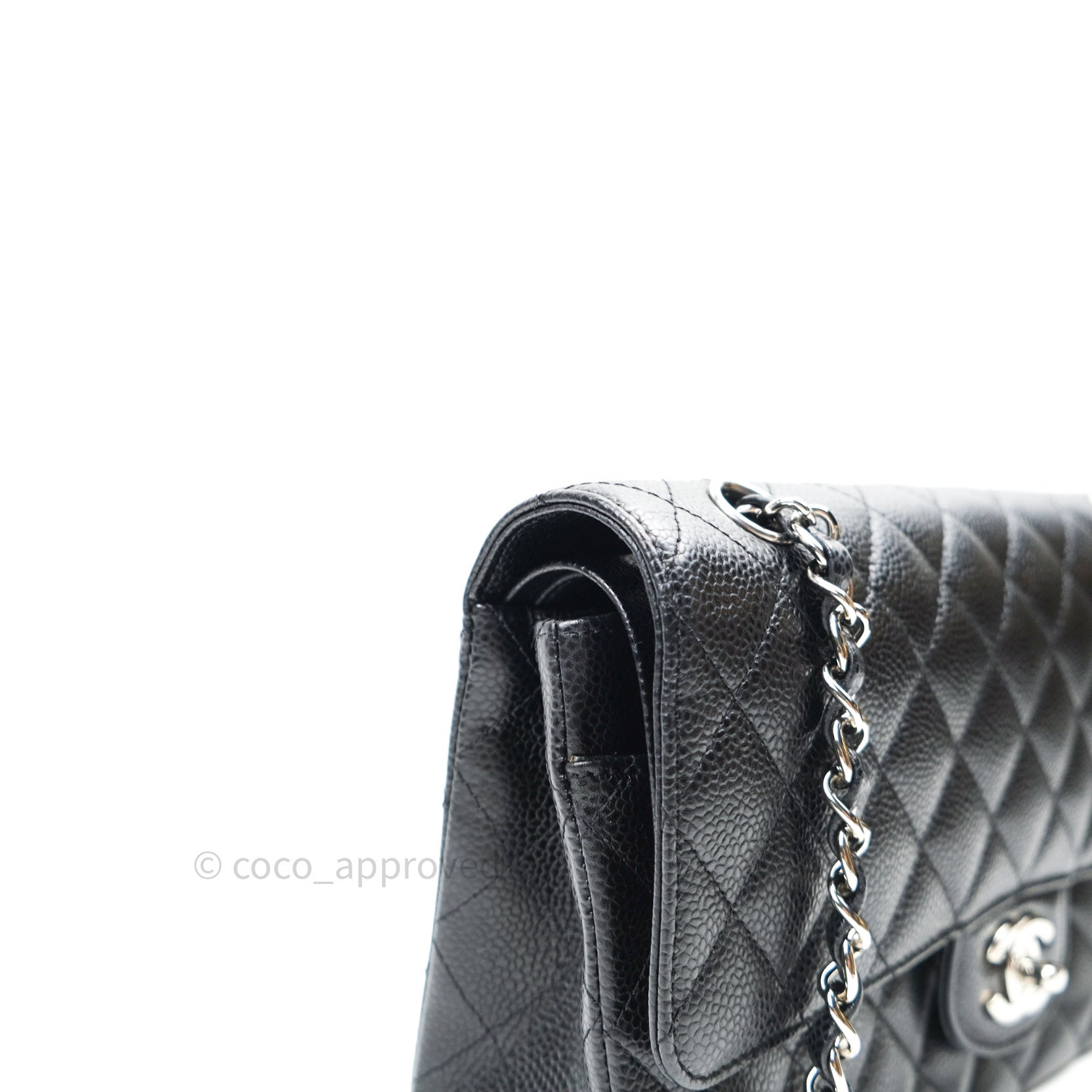 Chanel Classic Double Flap M/L Black Caviar Leather Bag with Silver Hardware - Luxury Designer Handbag for Women, Perfect for Work, Evening & Special Occasions