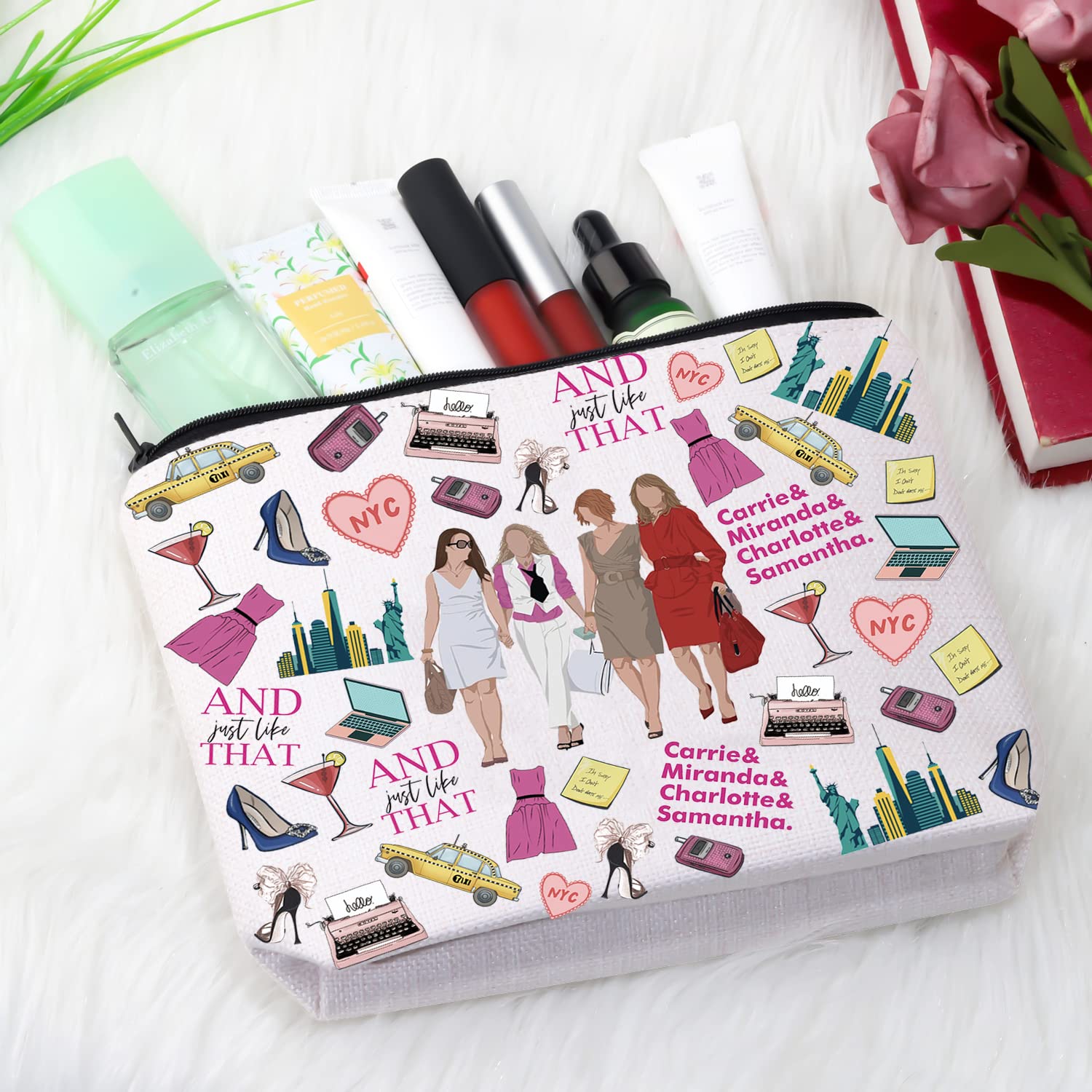 Sex and the City TV Series Inspired Zipper Travel Pouch - Perfect Gift for Carrie, Miranda, Charlotte & Samantha Fans | Great for Cosmetics, Jewelry & Travel Essentials