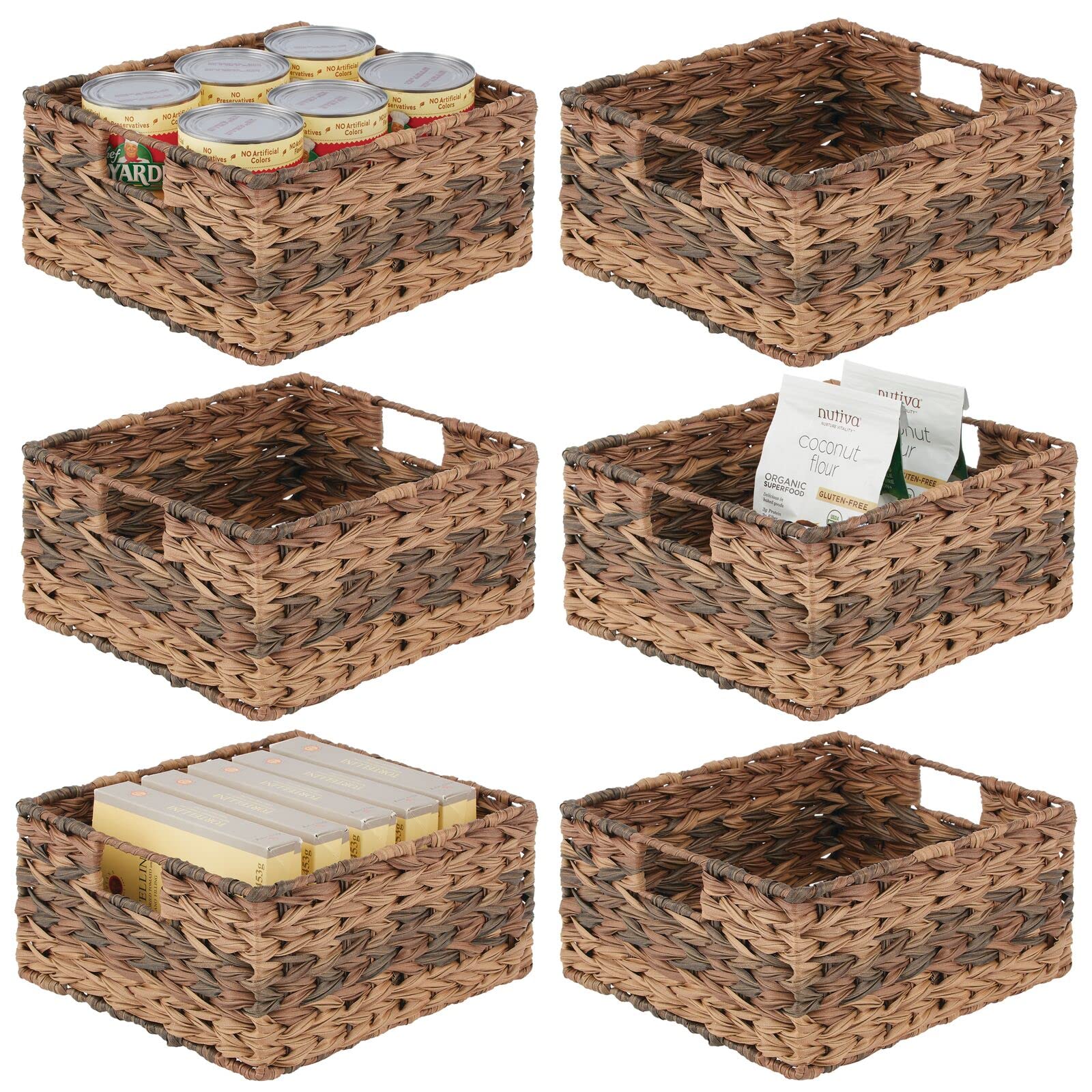 mDesign Woven Plastic Storage Bins - 6 Pack Brown Ombre Baskets (12x13x6 Inches) for Home Organization, Closet, Bathroom & Nursery Storage