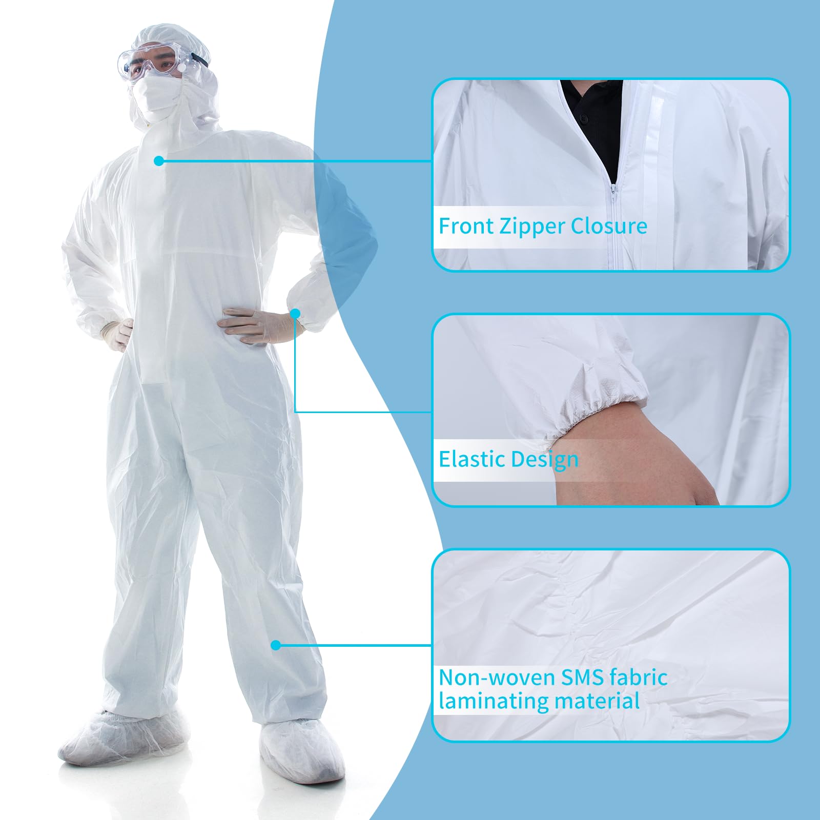 1-5PCS L-XXXL Disposable Hazmat Suits - Full Body Protective Coveralls for Chemical, Medical & Industrial Use - Keep Clean & Safe at Work, Hospitals & Emergency Scenes