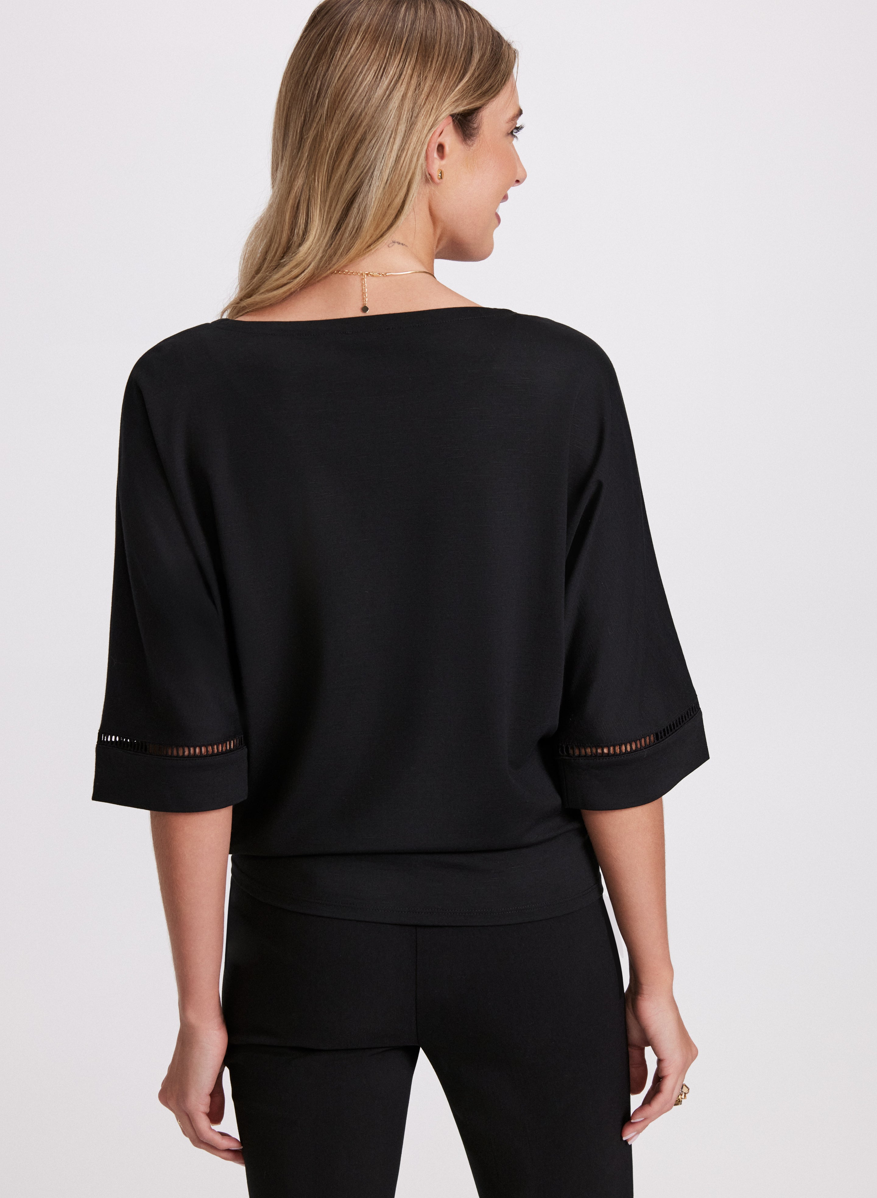 Stylish 3/4 Sleeve Openwork Knit Top for Women - Perfect for Spring & Summer Outfits, Date Nights and Office Wear