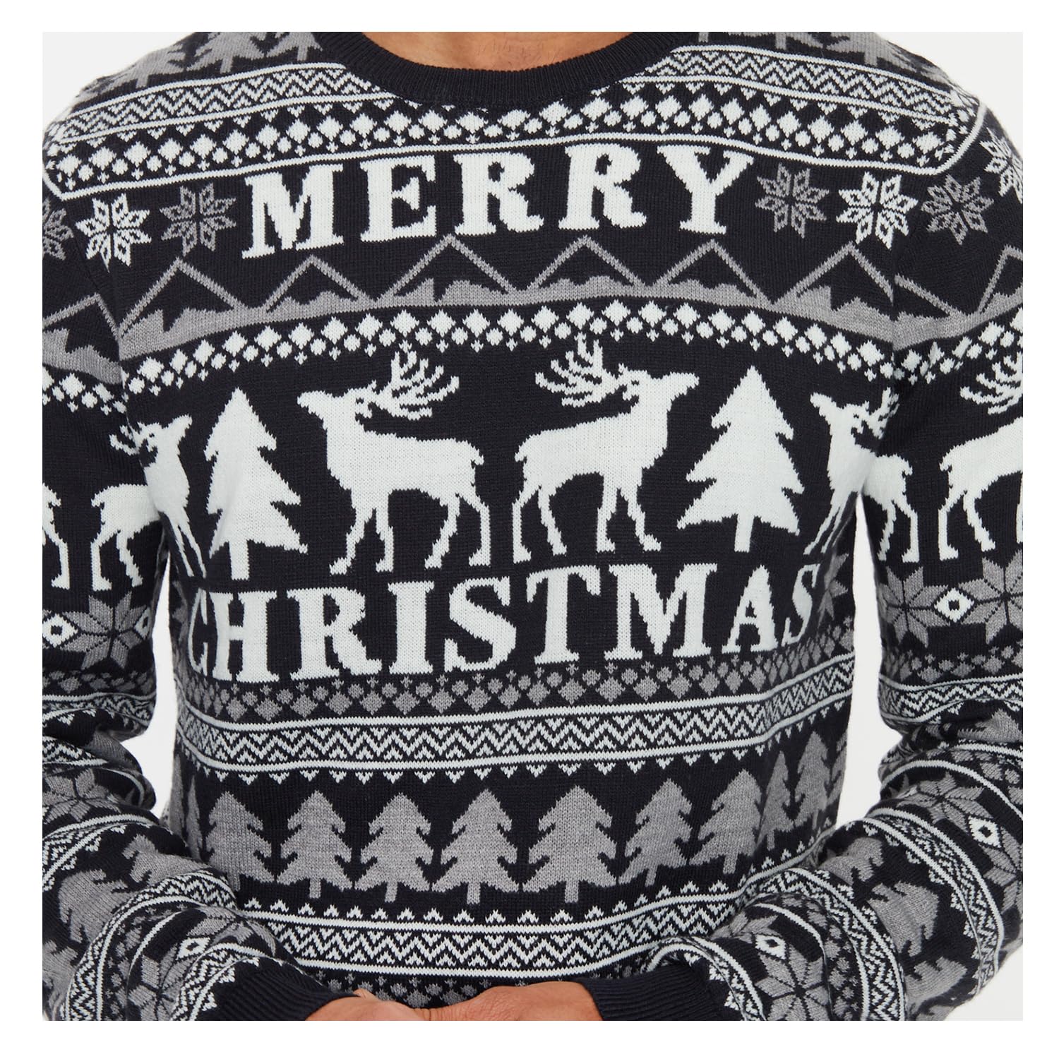 NOROZE Men's Christmas Sweater - Reindeer & Stag Nordic Polar Bear Holiday Knitwear, Festive Unisex Xmas Jumper for Parties & Family Gatherings