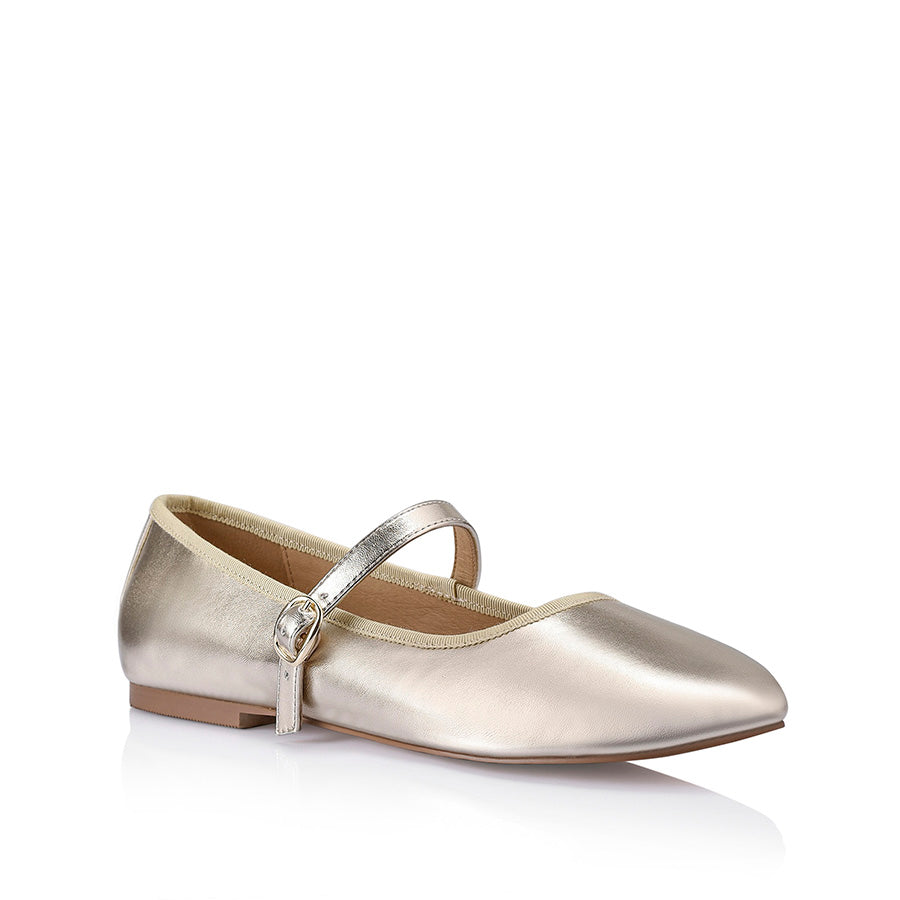 Bambi Mary Jane Flats for Women - Champagne Smooth Leather Ballet Shoes - Perfect for Work, Weddings & Casual Outfits