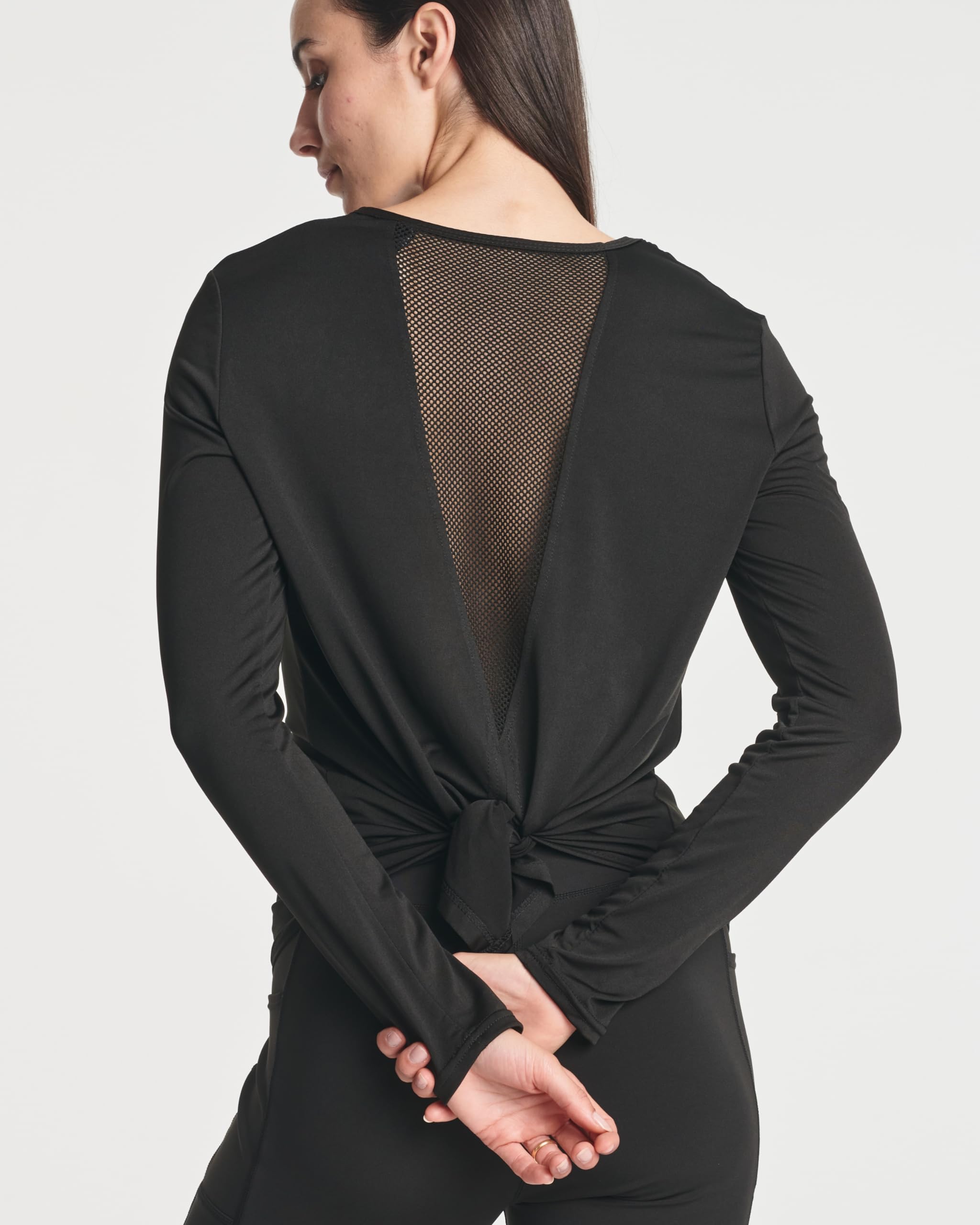 Real Essentials 4 Pack Women's Dry-Fit Long Sleeve Tie Back Athletic Workout T-Shirt - Moisture Wicking, Breathable Yoga & Gym Shirts for Women (Plus Size Available) - Perfect for Running, Pilates & Fitness Training