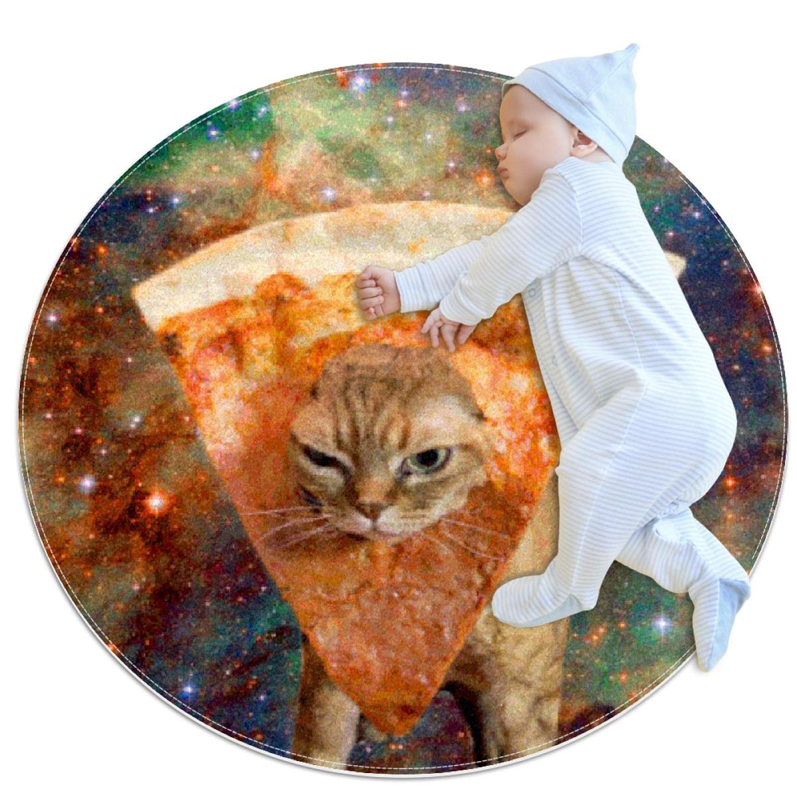Cat Star Sky Pizza Round Mat - Non-Shedding Pet Rug for Kids Room, Home Office & Living Spaces | Perfect for Bedroom Decor, Dining Area & Entryway Floor Covering