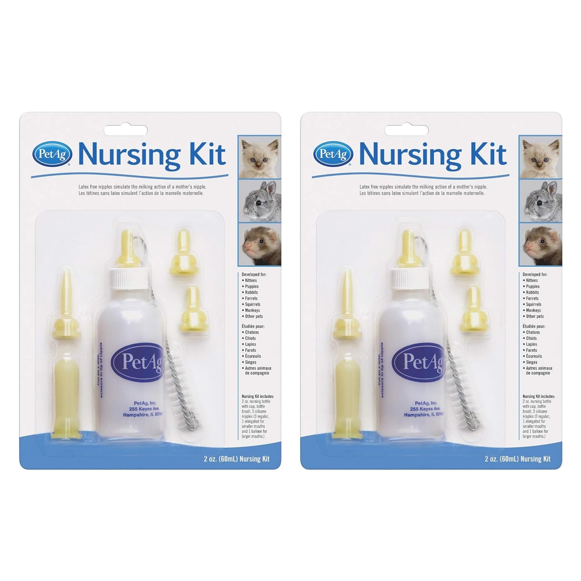 PetAg Nursing Kit 2oz (2-Pack) - Natural Feeding for Baby Animals - Home & Vet Use