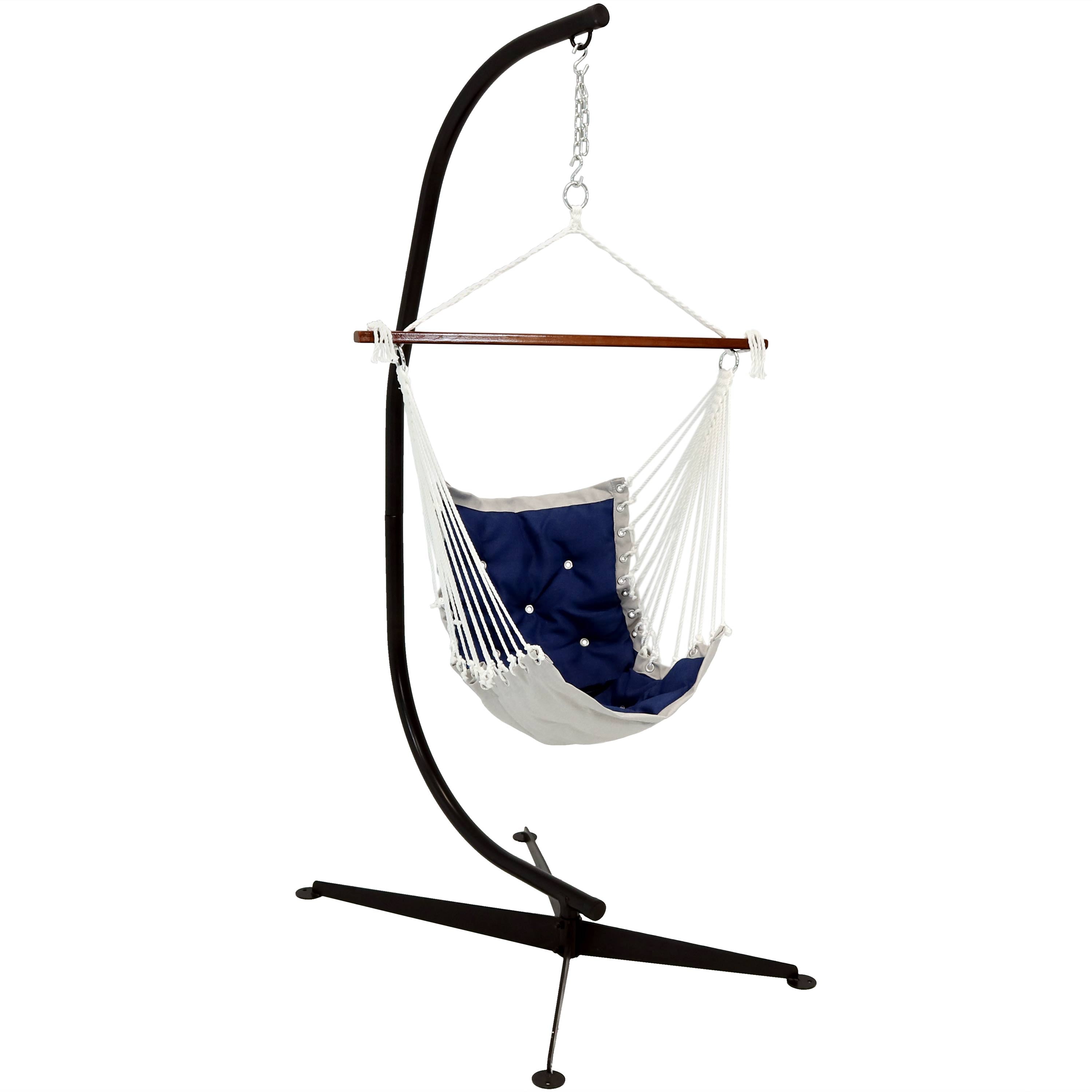 Sunnydaze Tufted Victorian Outdoor Hammock Chair Swing with C Stand - Comfortable Patio Hanging Chair for Garden, Porch, and Backyard Relaxation