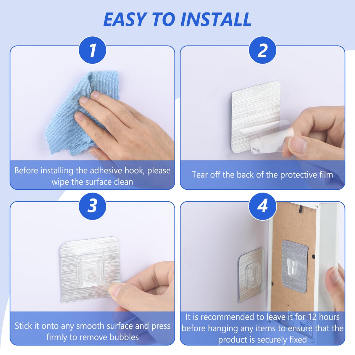 30 Pack Heavy Duty Clear Double Sided Adhesive Wall Hooks - Waterproof Sticky Hooks for Bathroom, Kitchen, Picture Hanging - Perfect for Organizing Home, Office & Dorm Rooms