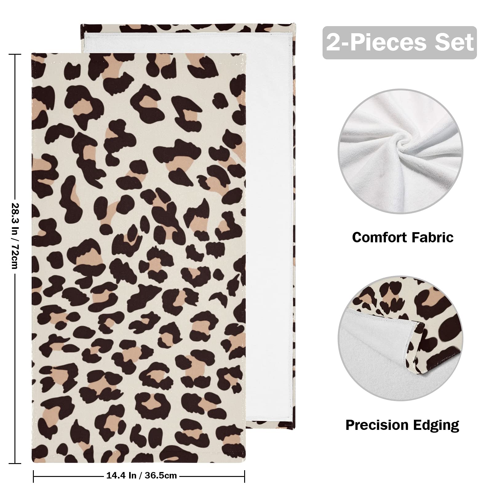 Premium Beige Leopard Print Hand & Dish Towels Set - Ultra Soft, Highly Absorbent Bath & Kitchen Towels (2-Pack) - Perfect for Bathrooms, Kitchens & Spa Days