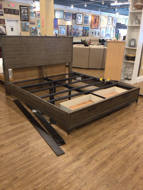 Aspen Home Furniture King Size Storage Bed with Wood and Metal Trim - Perfect for Master Bedroom, Guest Room, and Small Space Organization