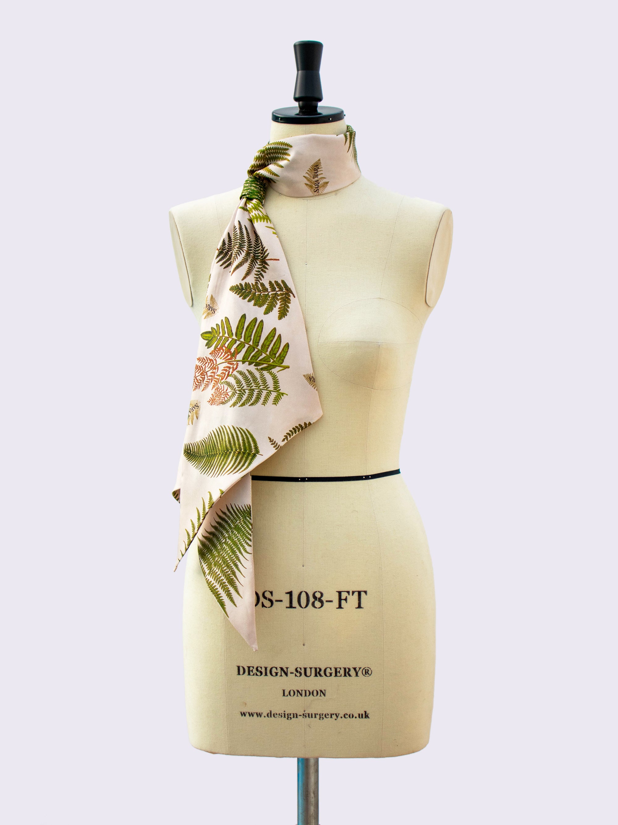 Elegant Silk Skinny Scarf with Fern Print - Lightweight Fashion Accessory for Women, Perfect for Office, Travel and Special Occasions