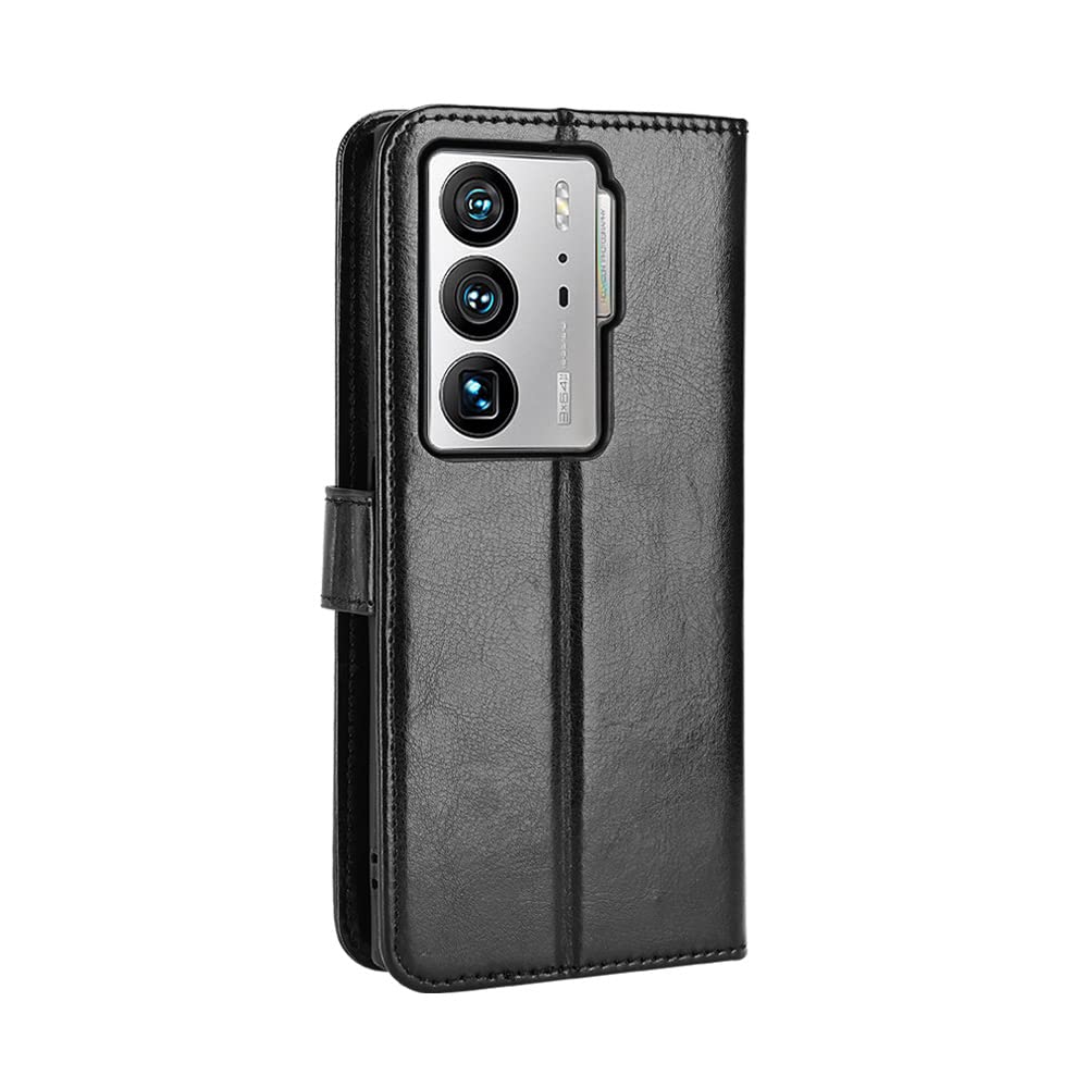 ZTE Axon 40 Ultra Case (A2023P) - Premium Leather Flip Wallet Cover with Card Slots | Black Protective Phone Case for Business & Travel Use