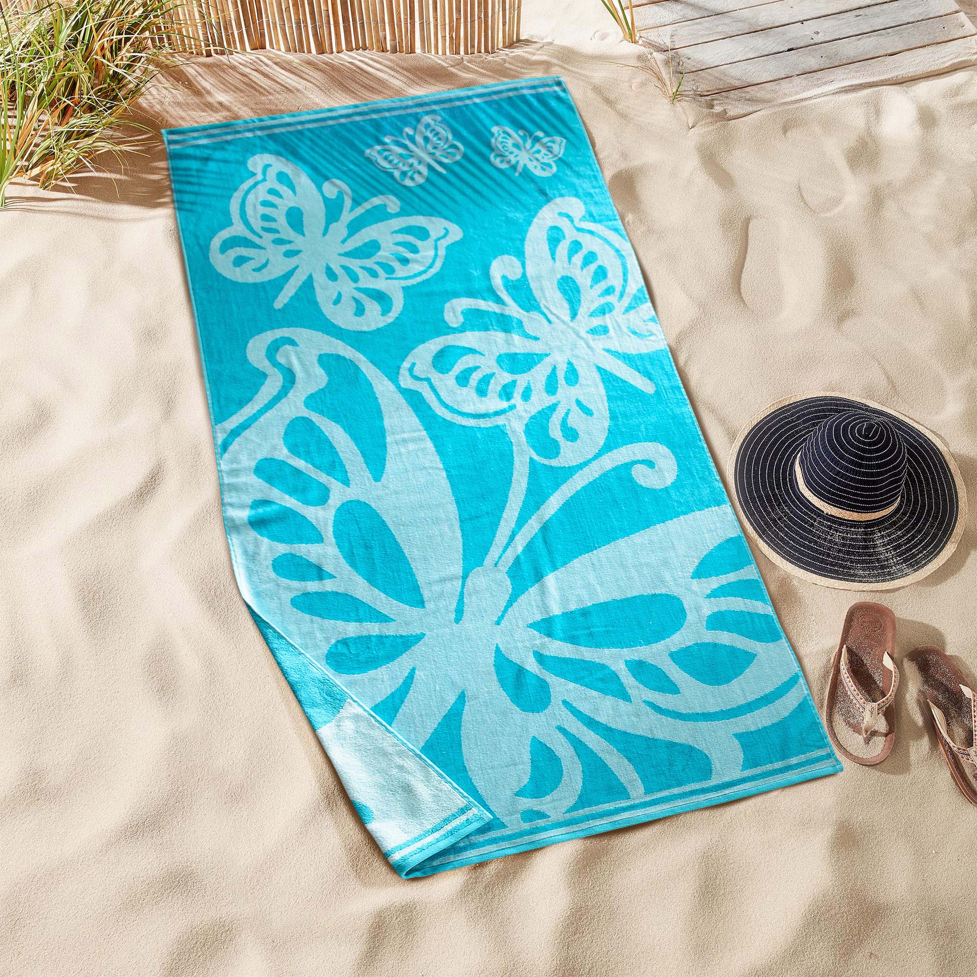 Soft Cotton Oversized Butterfly Beach Towel Set - 2 Piece Bath Towels for Pool, Beach, and Summer Outings