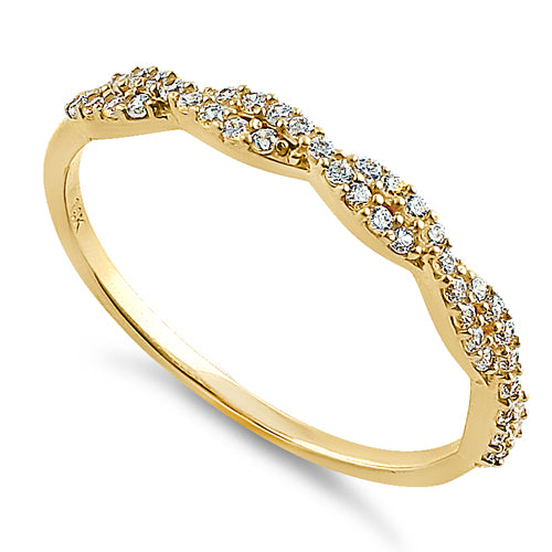 14K Yellow Gold Twist Round Clear Cubic Zirconia Ring for Women - Elegant CZ Engagement & Wedding Band - Perfect for Anniversaries, Prom, and Special Occasions