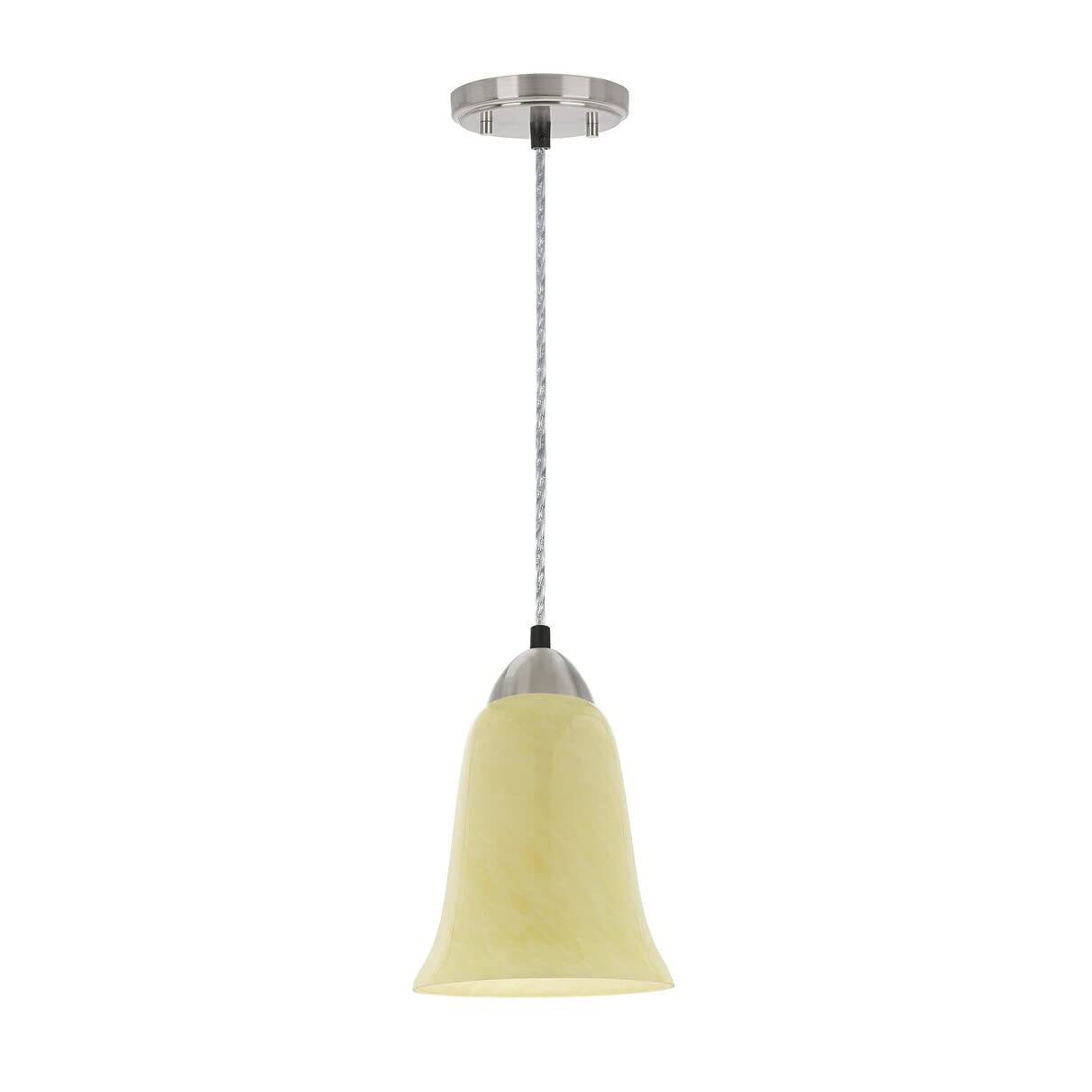 1-Light Mini Ceiling Light Fixture - Satin Nickel Finish Transitional Metal Pendant - Perfect for Kitchen Island, Dining Room & Bedroom Lighting