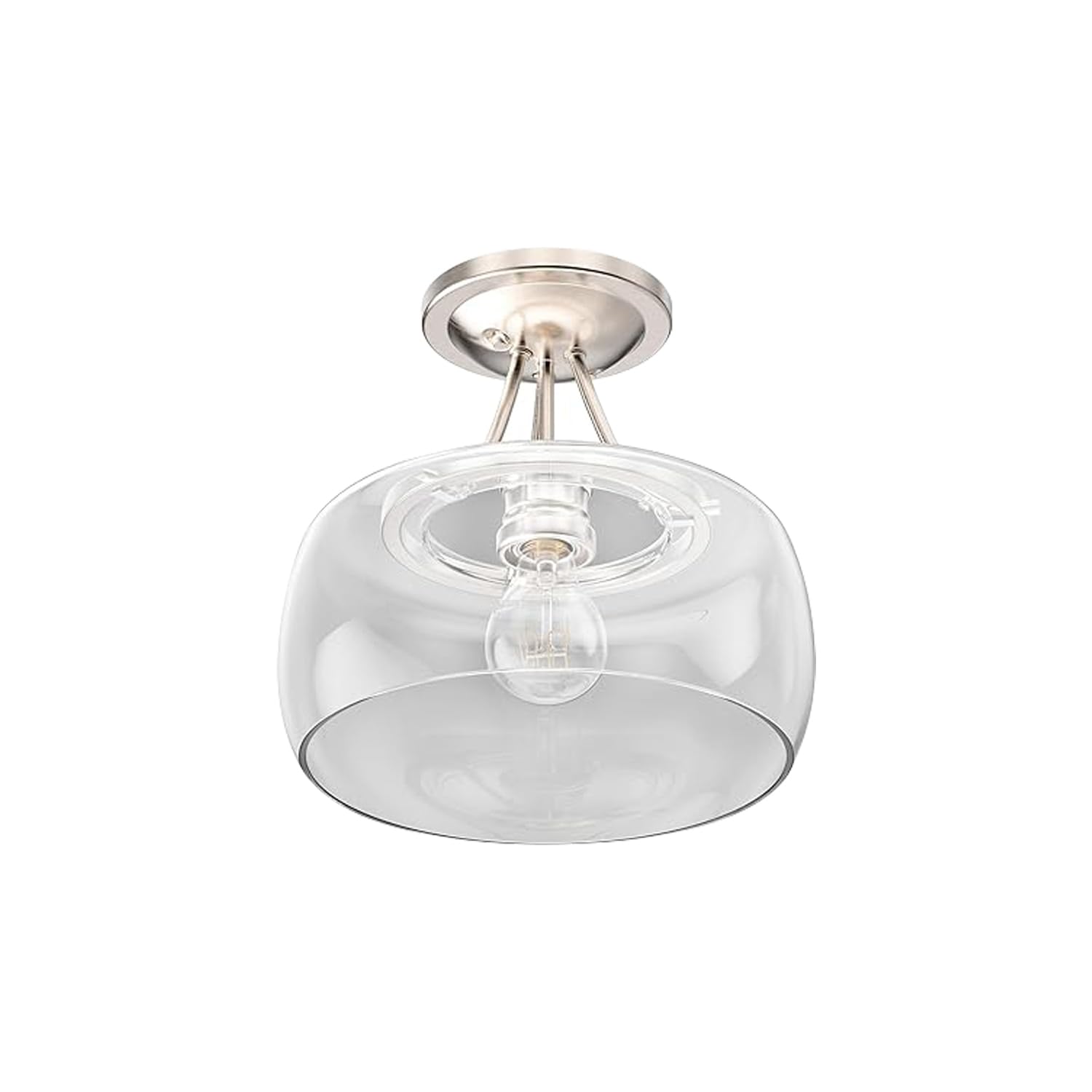 LEDMyplace 1-Light Semi Flush Mount Ceiling Light Fixture - Farmhouse Style with Clear Glass Shade & Brushed Nickel Finish - E26 Base (Bulb Not Included) - Perfect for Kitchen, Bedroom, Living Room, and Hallway Lighting