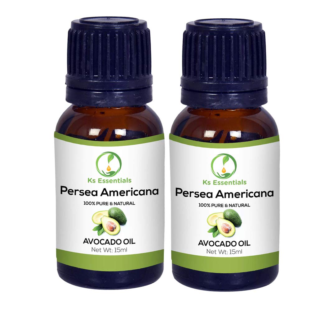 Ks Essentials 100% Pure Avocado Carrier Oil (Persea Americana) - Natural, Undiluted, Cold Pressed - Pack of 2 (15ml Each) - Perfect for Skin Care, Hair Treatment & Massage Therapy