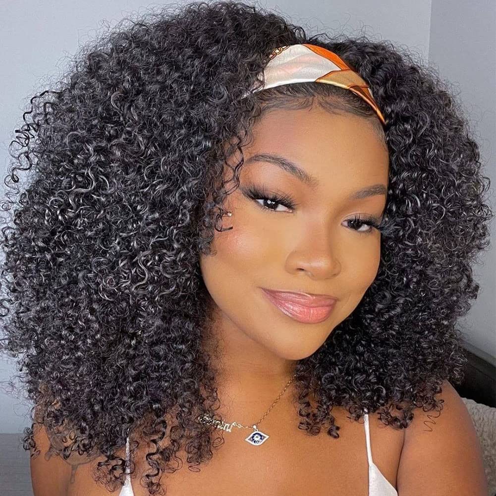 **ISEE 180% Density Afro Kinky Curly Headband Wig - 10A Glueless Human Hair Wigs for Black Women (18 Inch) - Natural Curls for Daily Wear, Parties & Special Events**