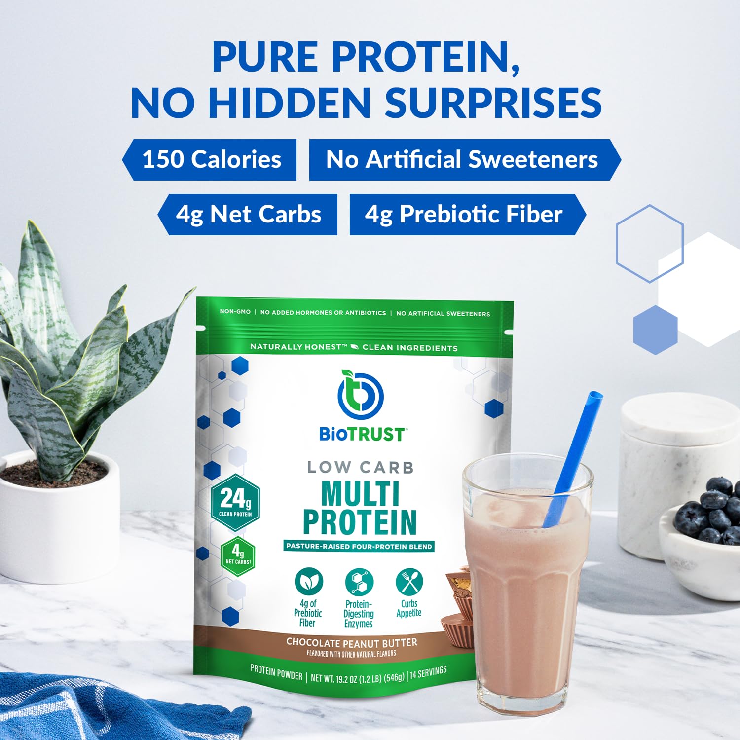 BioTrust Low Carb Protein Powder - Grass-Fed Whey & Casein Blend, Hormone-Free, Non-GMO, Gluten-Free (Chocolate Peanut Butter) - Ideal for Keto Diet, Post-Workout Recovery & Weight Management