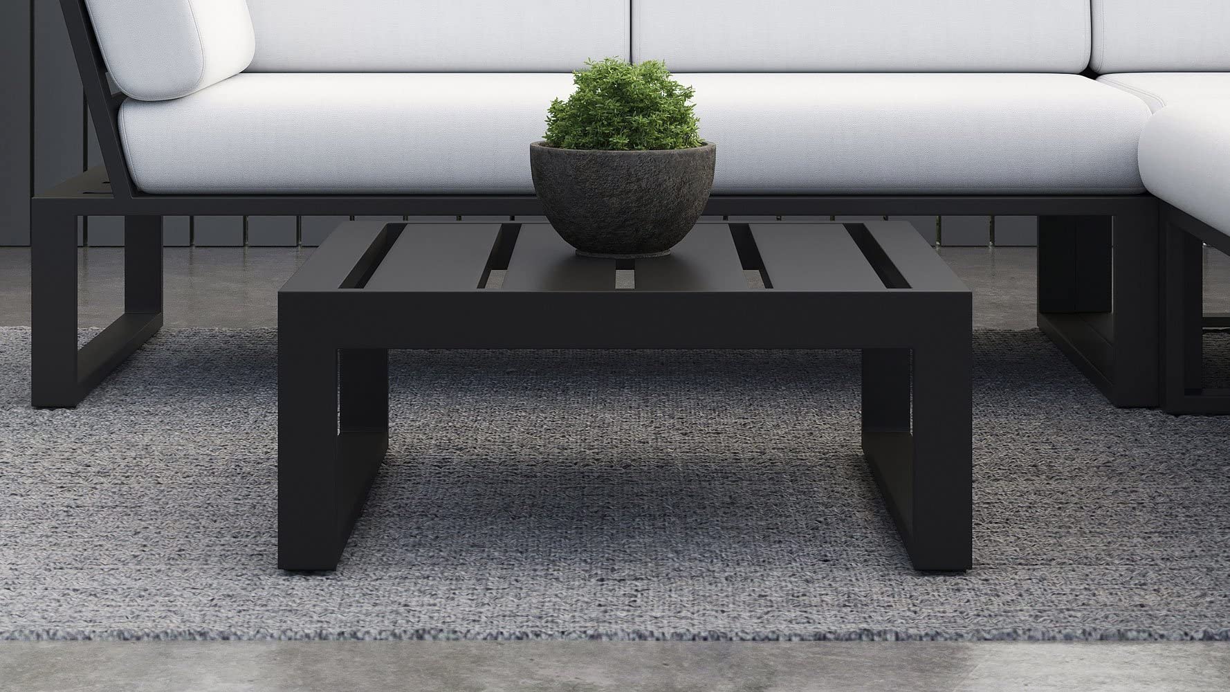 Modern Kore Outdoor Square Coffee Table - Black Powder Coated Aluminum Frame for Patio & Garden