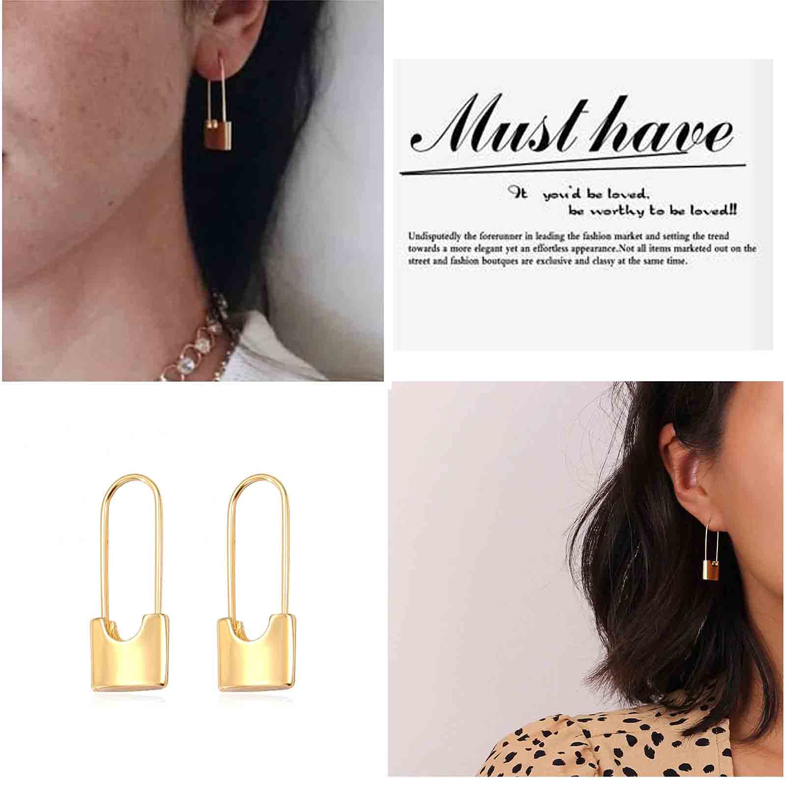 Boho Lock Hoop Earrings for Women - Gold Safety Pin Huggie Earrings with Personalized Padlock Charm | Trendy Jewelry Gift for Girls & Teens | Perfect for Parties, Date Nights & Everyday Wear
