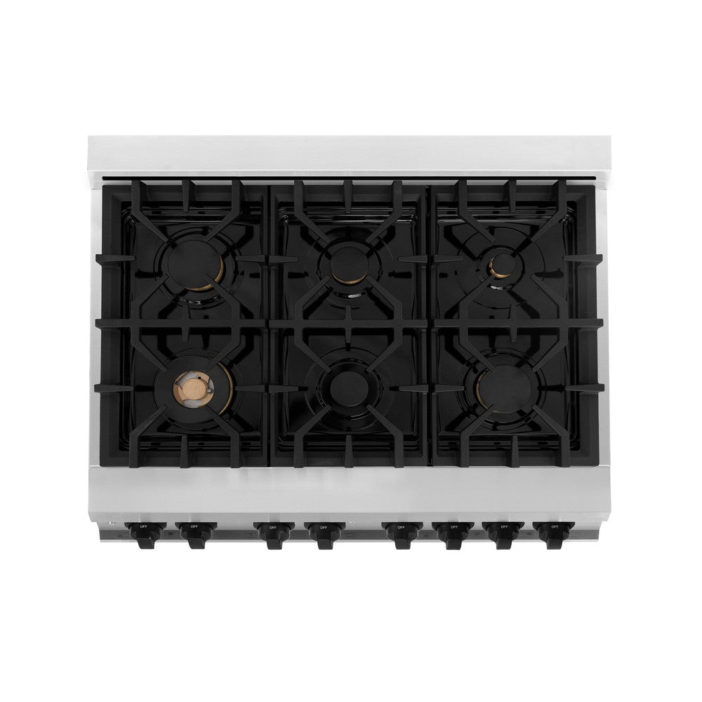 ZLINE Autograph Edition 36-inch Stainless Steel Dual Fuel Range with White Matte Door & Matte Black Range Hood - Professional Kitchen Package for Home Chefs | Perfect for Modern Kitchens & Gourmet Cooking