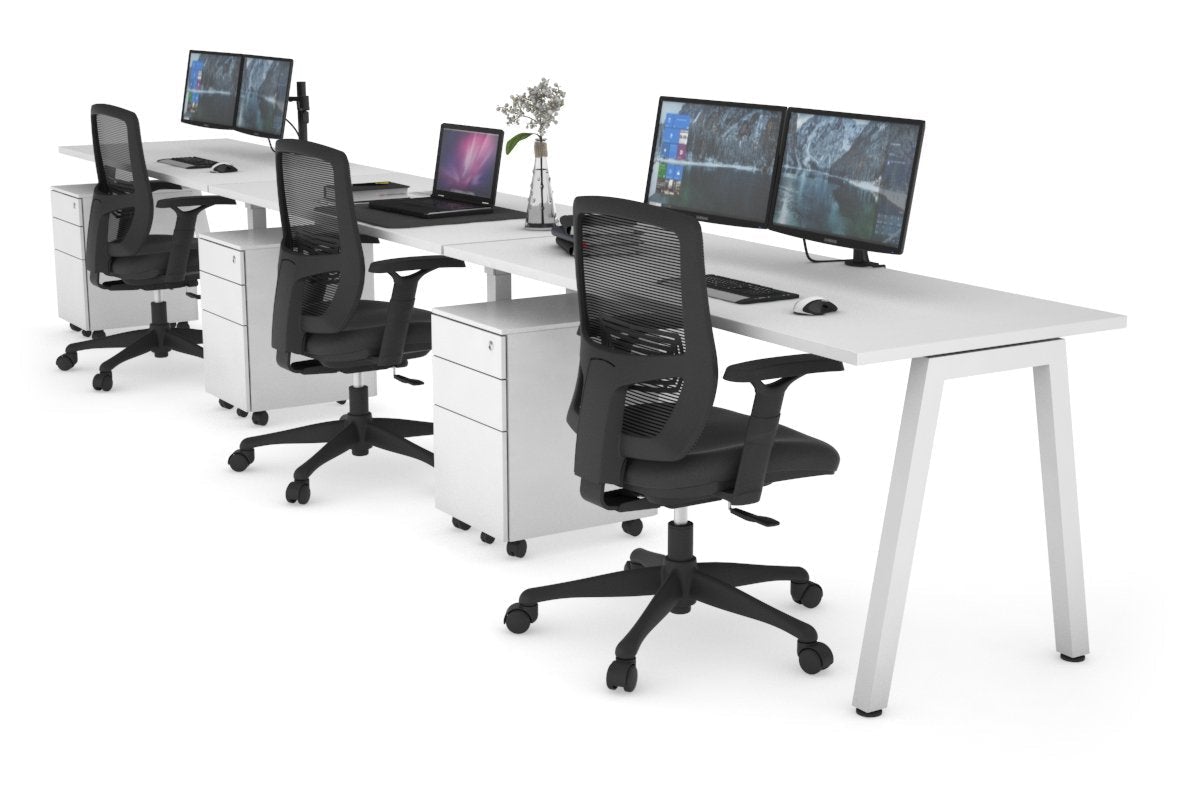 Quadro 3-Person Office Workstation Desk [1800L x 700W] - Perfect for Team Collaboration & Shared Workspaces