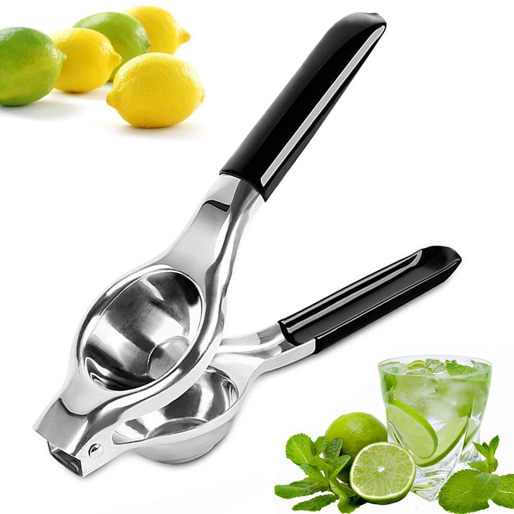 Stainless Steel Manual Lemon Lime Squeezer with Silicone Handles - Citrus Juicer for Orange, Lemon & Lime - Perfect for Cocktails, Baking & Fresh Juice Making