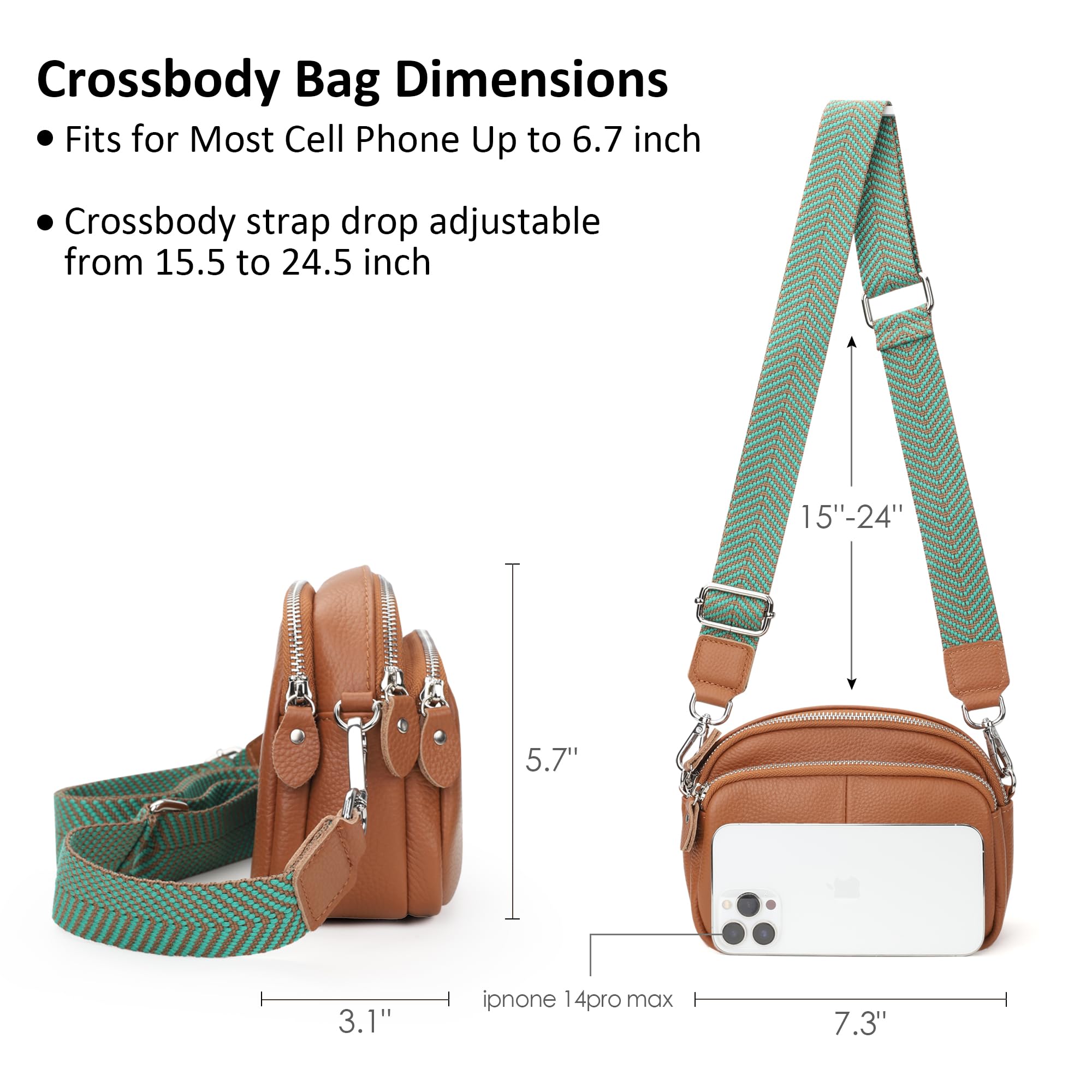 Befen Genuine Leather Crossbody Camera Bag for Women - Triple Zip Travel Purse with Adjustable Wide Strap | Perfect for DSLR Cameras, Daily Essentials & Outdoor Photography