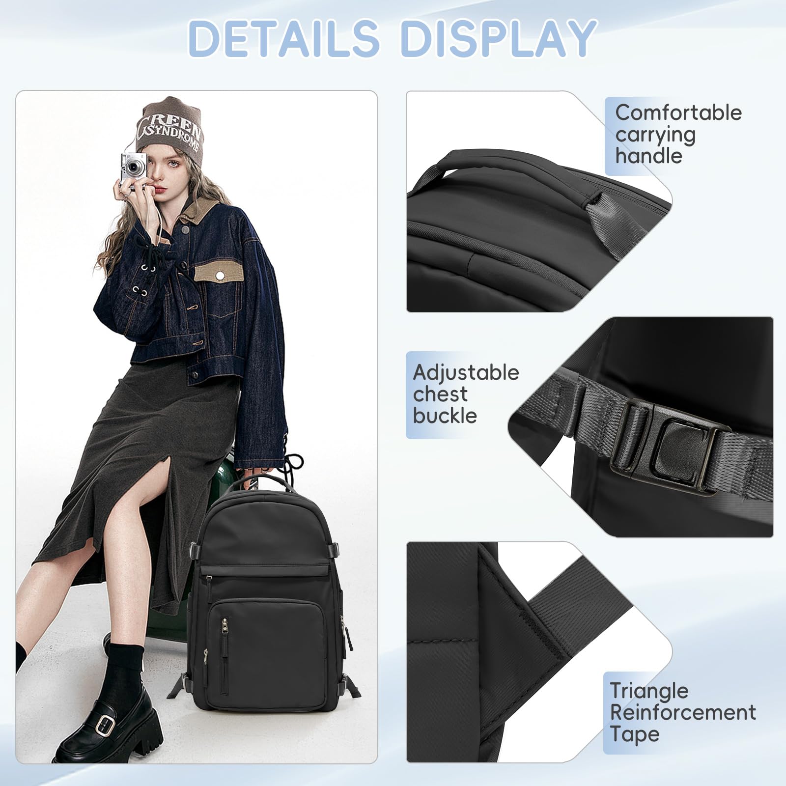 Large Travel Backpack for Women & Men - 18x14x8 Inch Carry-On Flight Approved Backpack, Personal Item Bag for Air Travel, Hiking, Business Trips & Daily Commute