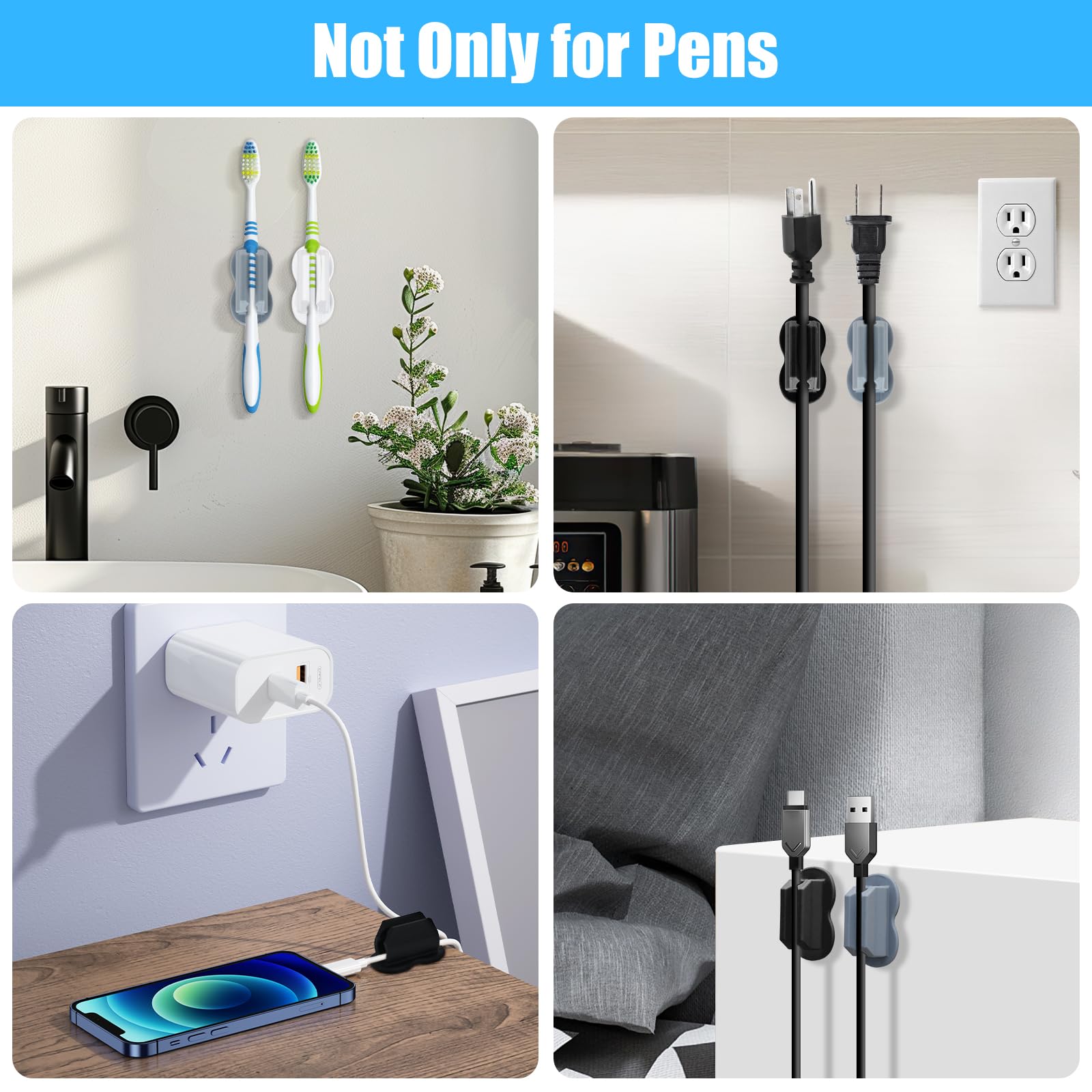 2025 Upgraded 6-Pack Adhesive Pen Holders for Wall & Desk - Pencil, Marker & Clipboard Organizer - Perfect for Classroom, Office & Kids Desk Accessories (Teacher Supplies, Home & School Use)