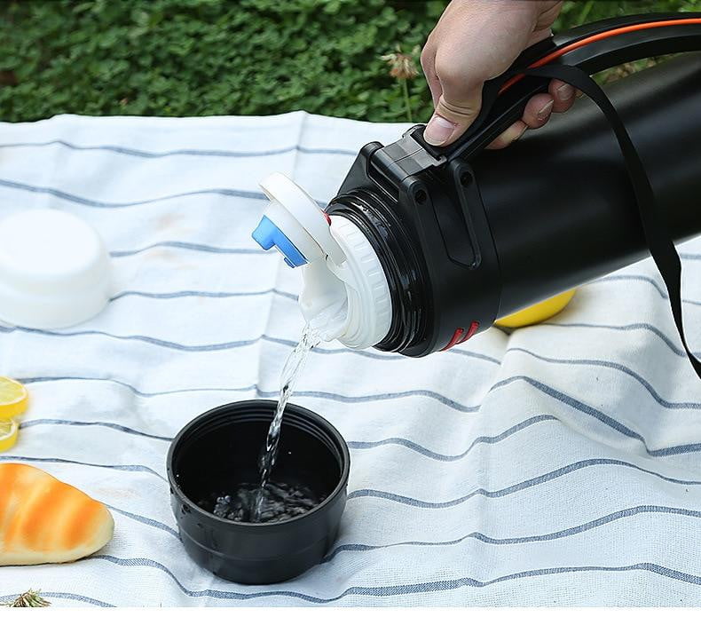 Premium Stainless Steel Double Wall Vacuum Insulated Thermos with Handle - The Aqua Grail Thermo - Keeps Drinks Hot/Cold for Hours - Perfect for Camping, Office & Outdoor Adventures