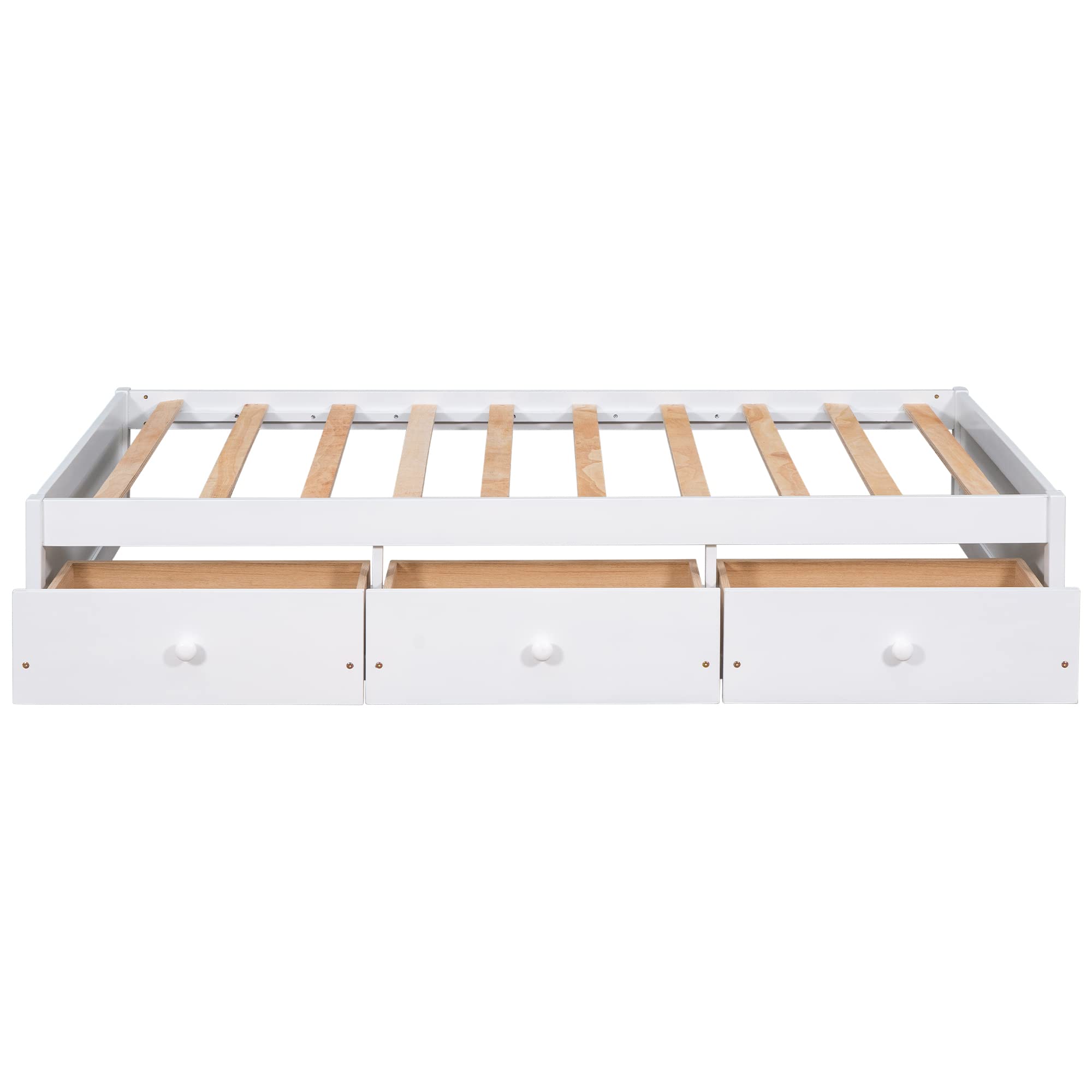 Merax Twin Size Platform Storage Bed with 3 Drawers, White - Space-Saving Bed Frame with Underbed Storage for Small Bedrooms, Dorms & Apartments