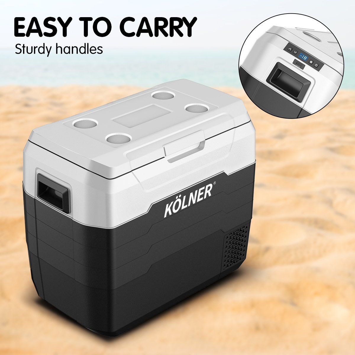 Kolner 50L Portable Fridge Freezer - 12V/24V/240V Camping Cooler, Car Refrigerator, Travel Esky for Outdoor, RV, Road Trips & Home Use - Black