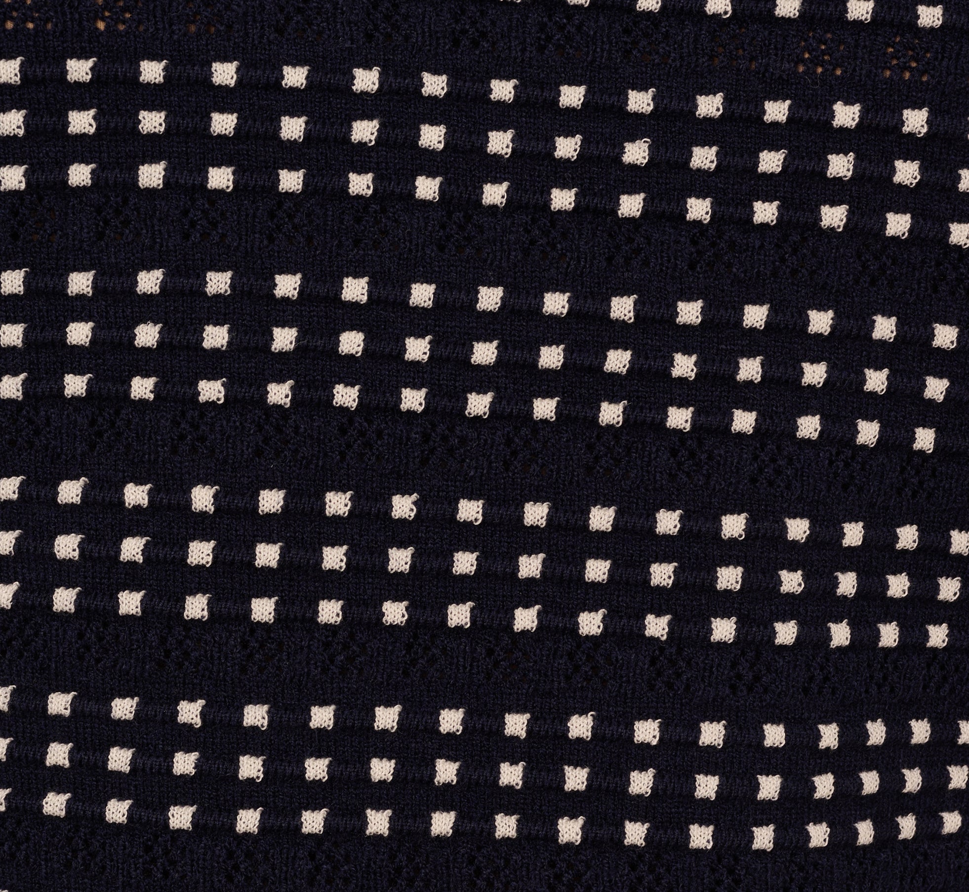 Stylish Navy & Ivory Short Sleeve Grid Knit Fringe Trim Sweater for Women - Perfect for Casual Outings, Date Nights & Fall Layering