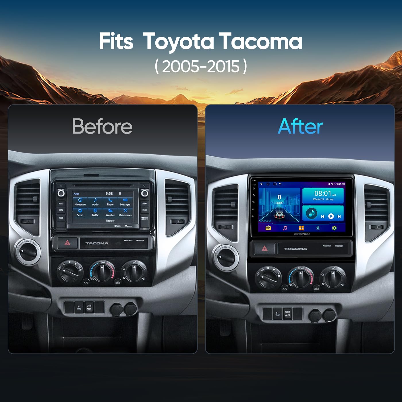 9 Inch Android 12 Car Stereo for Toyota Tacoma 2005-2015 - 5G WiFi, Wireless CarPlay & Android Auto, Touch Screen GPS Navigation, Bluetooth, FM/RDS Radio, HD Backup Camera - Perfect for Road Trips & Daily Commutes