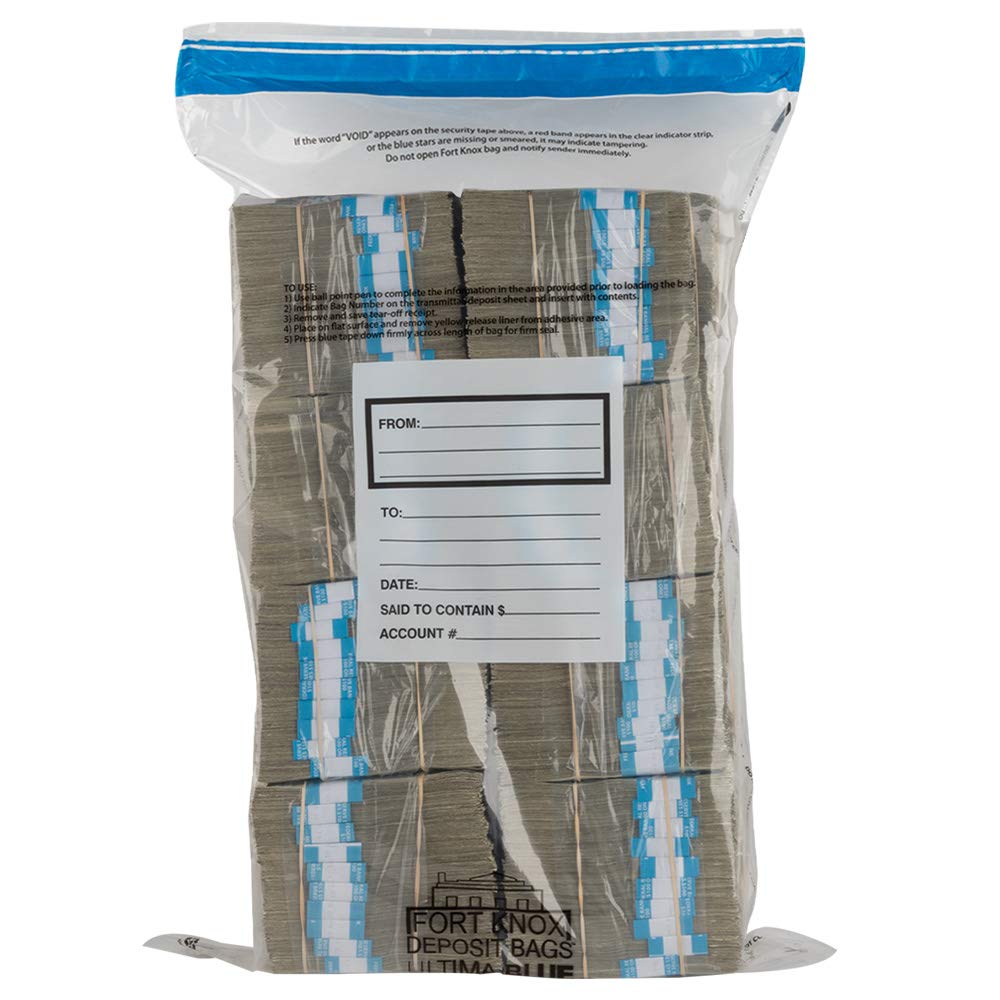 16-Pack Ultima Ultima Blue Cash Deposit Bags - Holds 16 Bundles of Currency (100 Bags/Case) - Ideal for Banks, Retail Stores & Small Business Cash Management