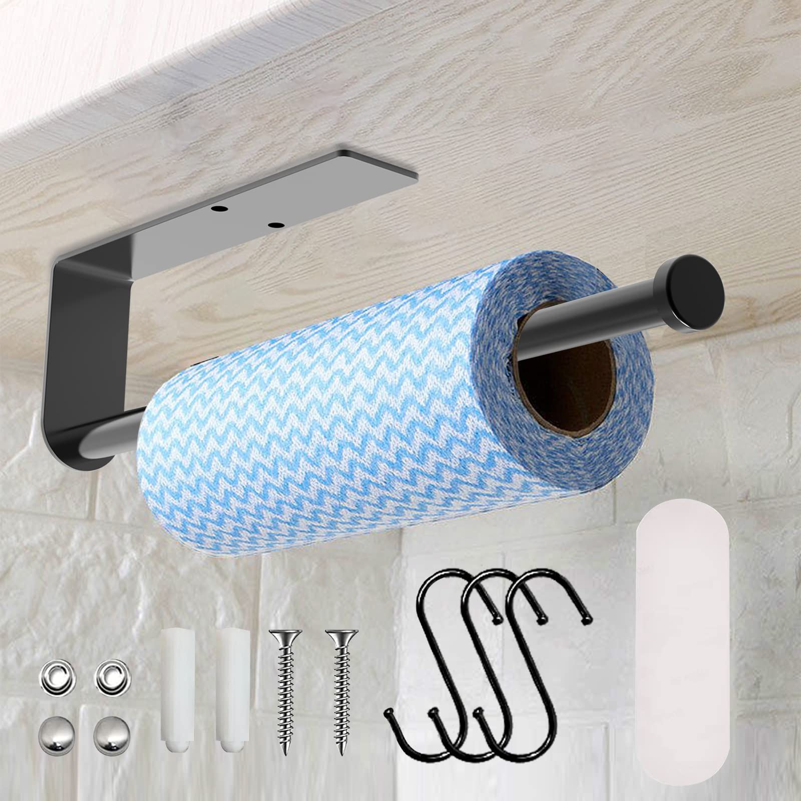 Under Cabinet Paper Towel Holder - 13 Inch Self Adhesive Wall Mount Rack for Kitchen, Pantry, Sink & Bathroom | Space-Saving Paper Towel Roll Organizer for Easy Access While Cooking and Cleaning
