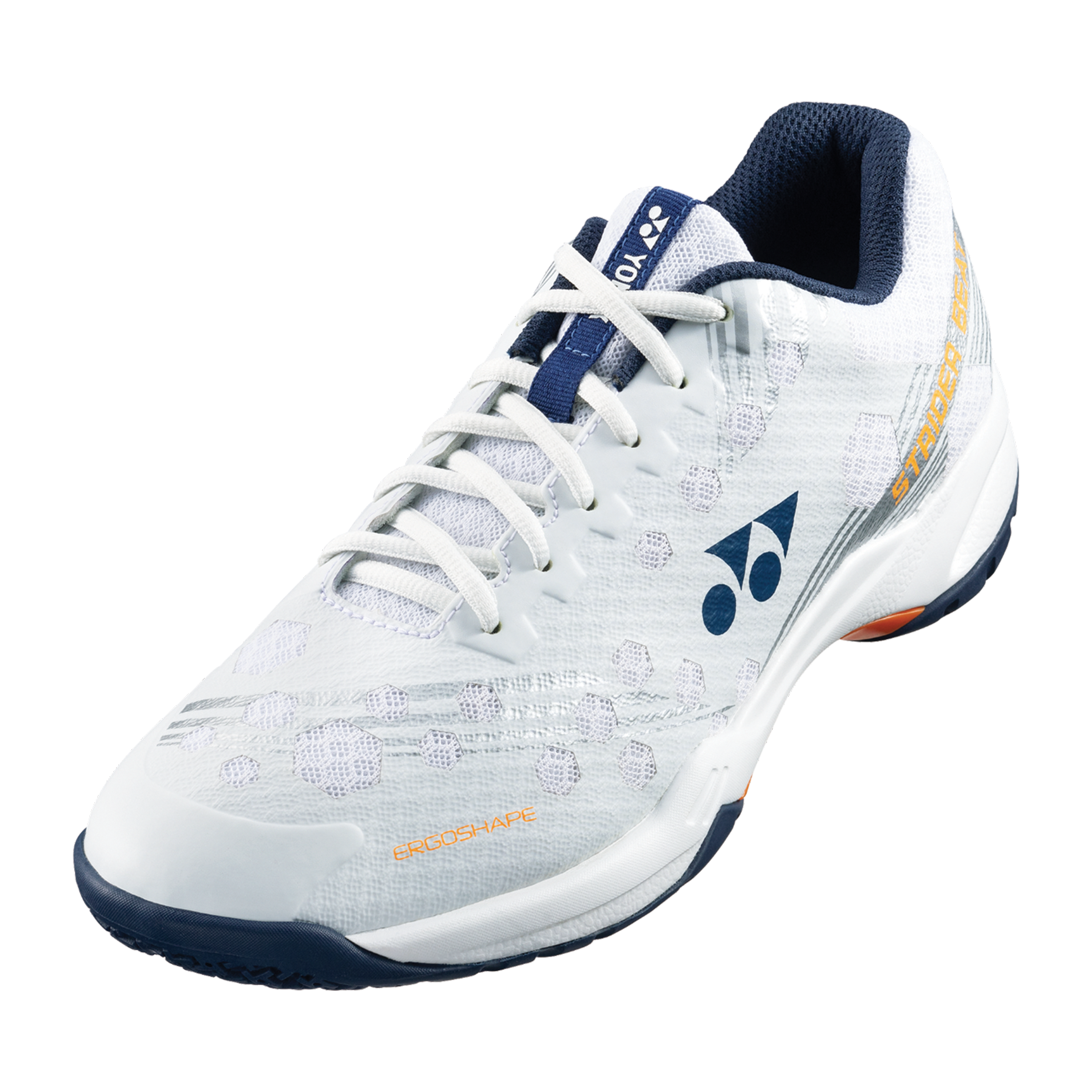 Yonex Power Cushion Strider Beat Men's Badminton Shoes - White/Orange | Lightweight & Shock Absorption for Competitive Play & Training