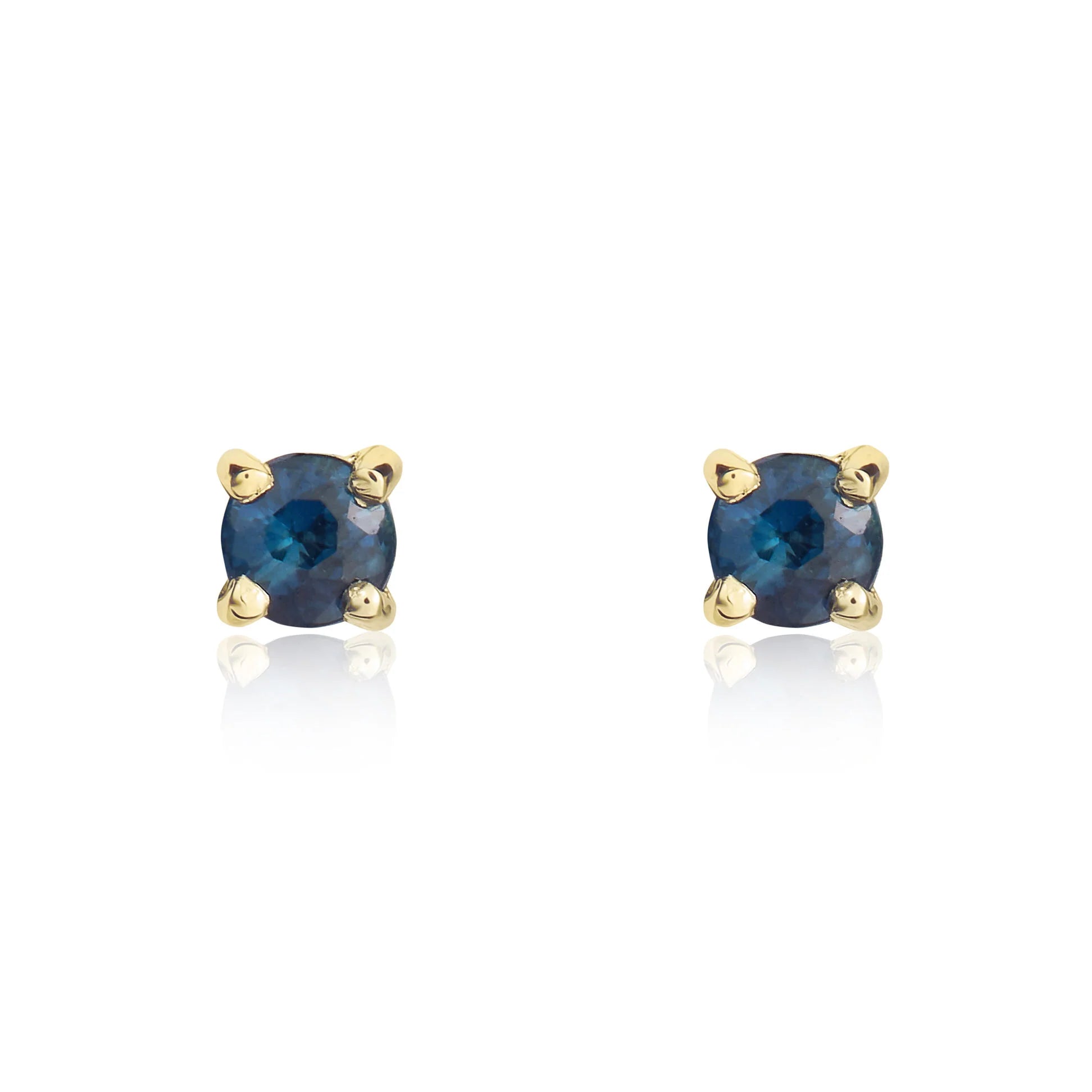9ct Yellow Gold Sapphire 3mm Round 4 Claw Stud Earrings for Women - Dainty Blue Gemstone Jewelry for Everyday Wear & Special Occasions