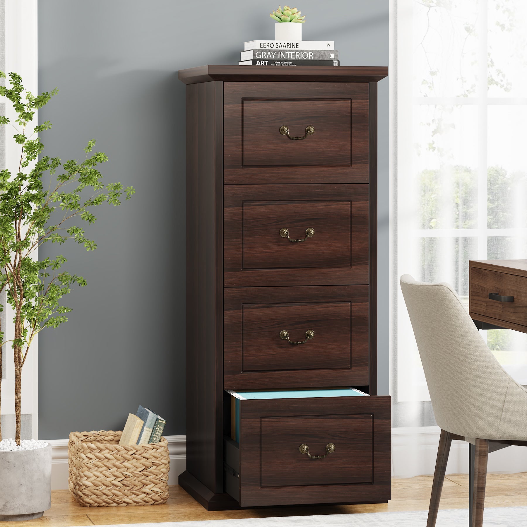 4 Drawer Vertical Wood File Cabinet - Office Storage Organizer for Documents, Folders & Supplies - Perfect for Home, Office & Workspace Organization