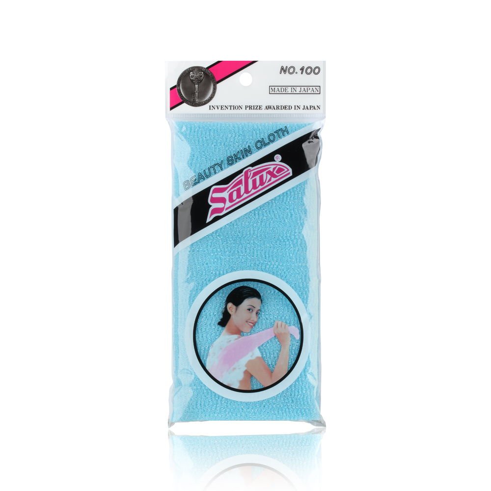 SALUX Exfoliating Japanese Beauty Skin Wash Cloth - Blue | Nylon Bath Towel for Deep Cleansing & Body Scrub | Perfect for Spa, Shower & Sensitive Skin Care