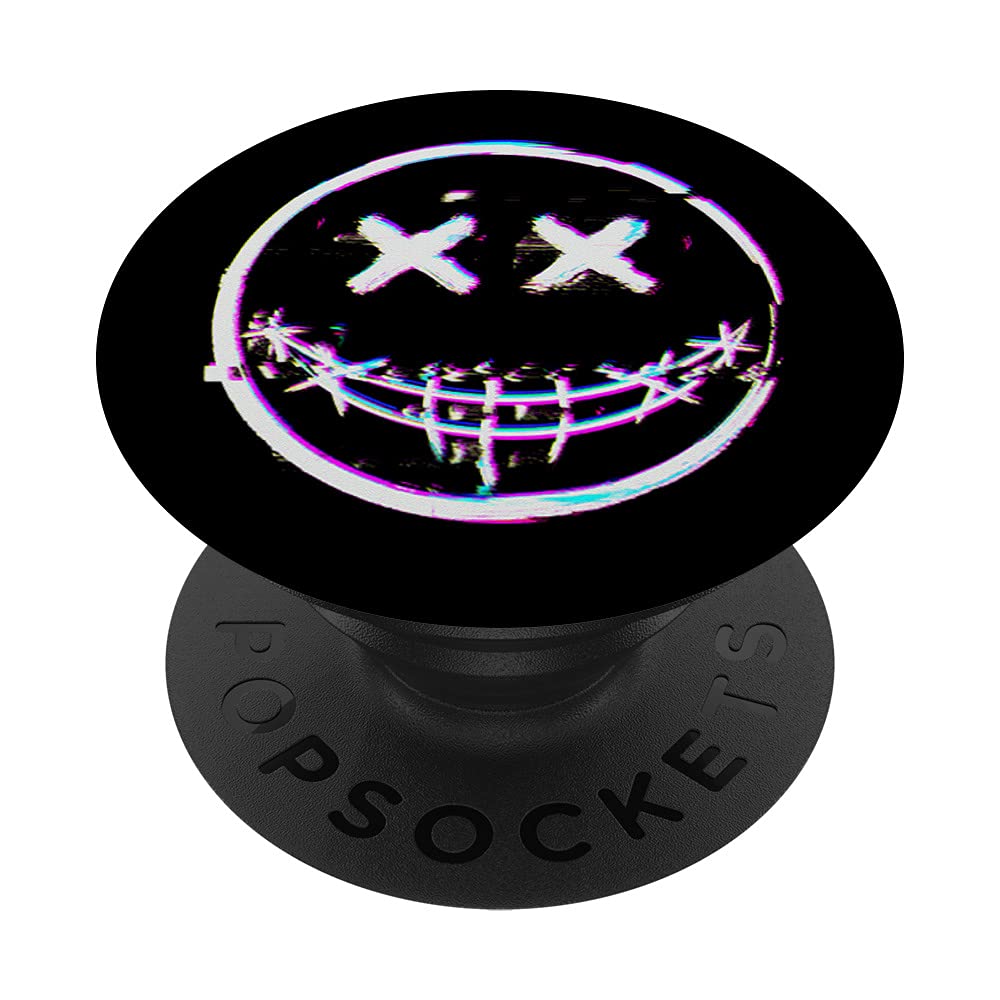 Glitchcore Smile with Stitched Mouth Dizzy Face Emoticon PopSockets Swappable PopGrip - Trendy Phone Grip & Stand for iPhone, Samsung & Smartphones - Perfect for Gaming, Selfies & Daily Use