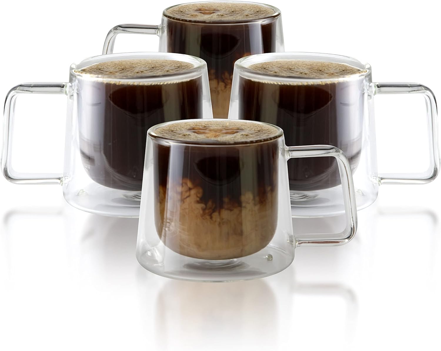 Premium Double Walled Insulated Glass Coffee Mugs with Handle - Set of 4 (8.5oz) - Perfect for Hot & Cold Beverages, Home, Office, and Outdoor Use