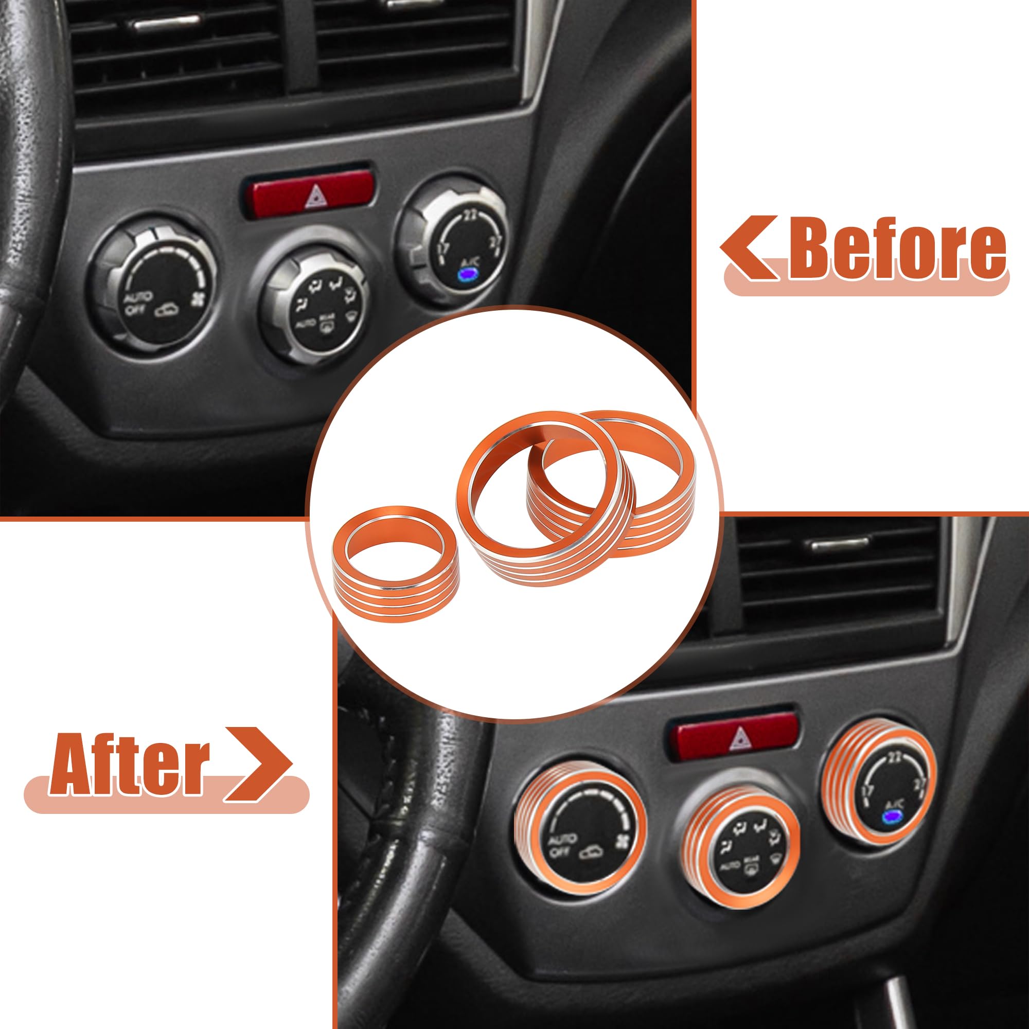X AUTOHAUX 3-Piece Orange Aluminum Alloy AC Climate Control Knob Cover for Subaru Forester XV Crosstrek Impreza 2019-2021 - Upgrade Your Car Interior with Stylish Air Conditioner Switch Decor (Perfect for Customization & Night Driving)