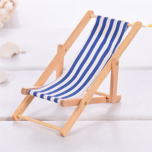3-Piece 1:12 Scale Miniature Foldable Wooden Beach Chairs - Red & Blue Striped Mini Deck Chairs for Dollhouse, Model Displays, Indoor & Outdoor Decor - Perfect for DIY Scenes, Photography Props, and Miniature Collectors